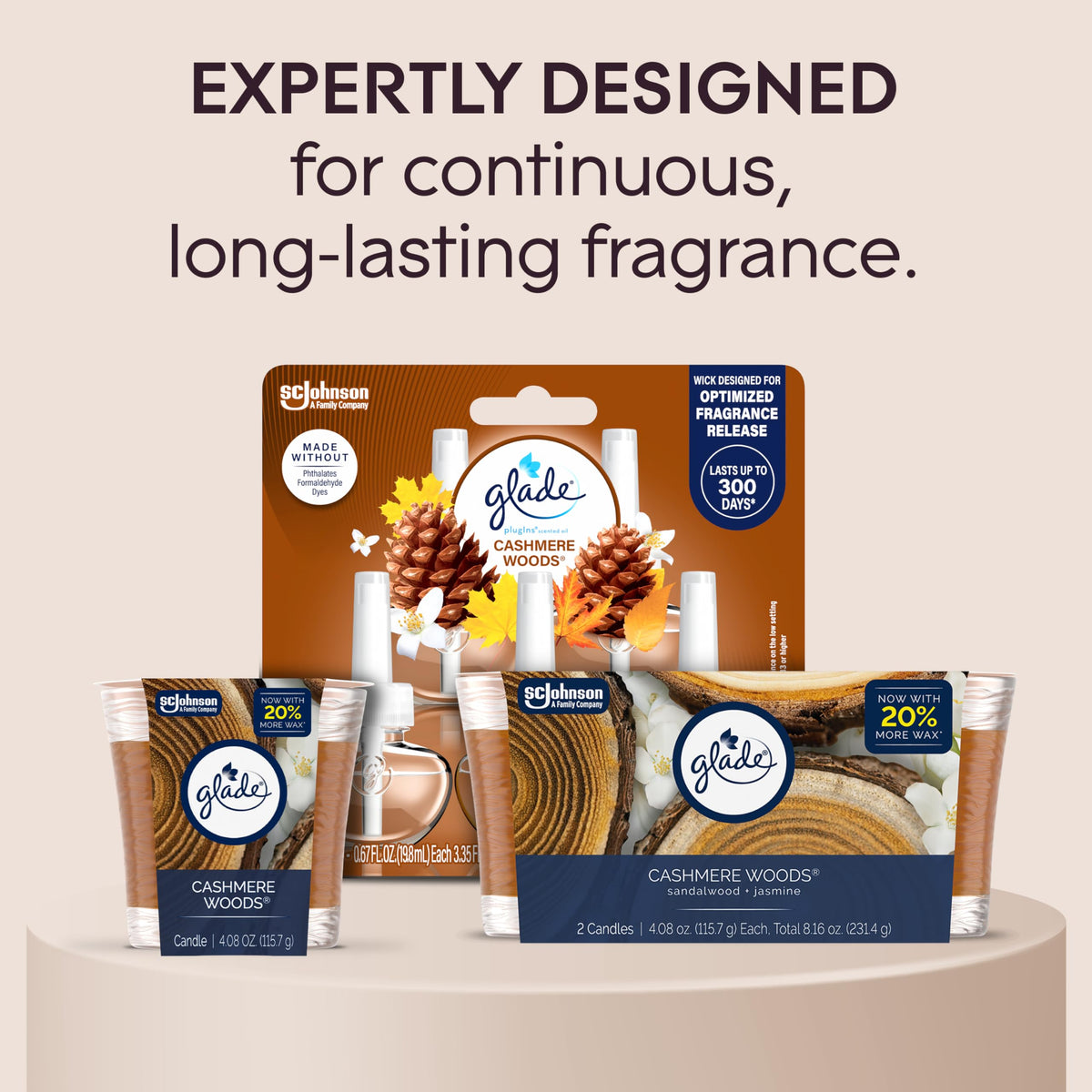 Glade 1-Wick Scented Candle Jar, Cashmere Woods, 2 Count