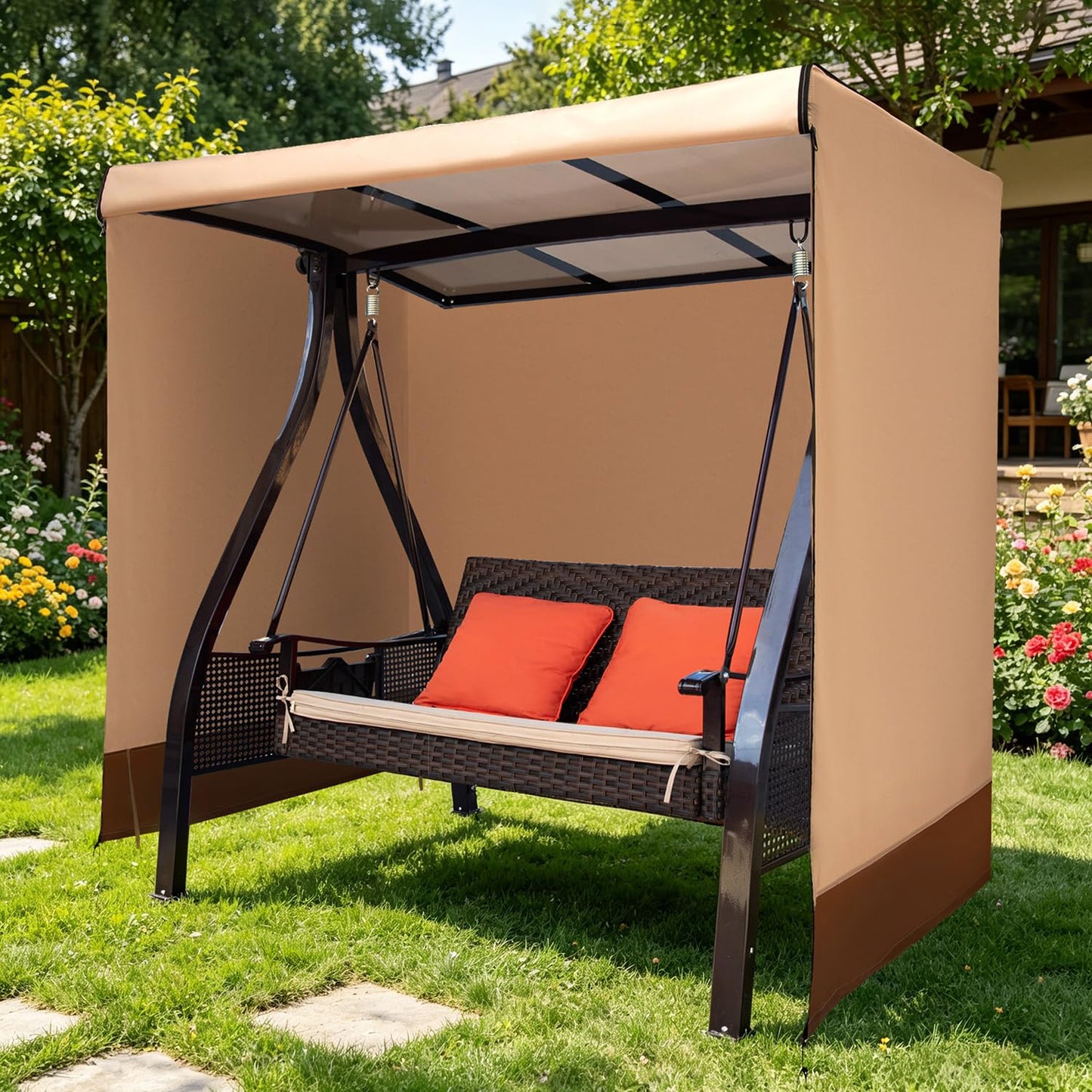 CHENGWEI Outdoor Swing Cover 3 Triple Seater Waterproof Patio Porch Swing Covers Replacement for Winter,3 Seater Garden Furniture Swing Chair Protector Cover(87"*60"*72")