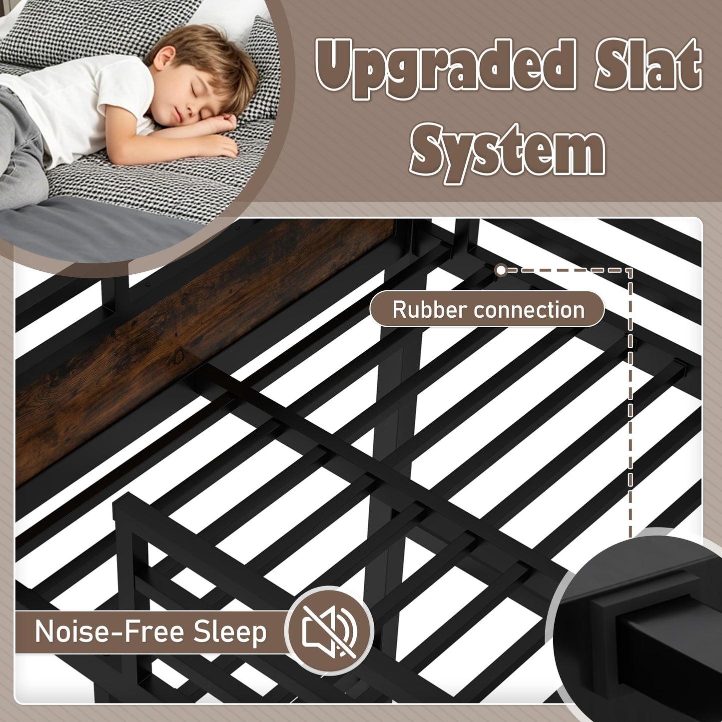 Bellemave Full XL Over Full XL Bunk Bed, Separable Bunk Beds for Kids, Converts to Loft Bed & Platform Bed, Heavy Duty Metal Bunkbed with Guardrails, No Box Spring Needed, Walnut