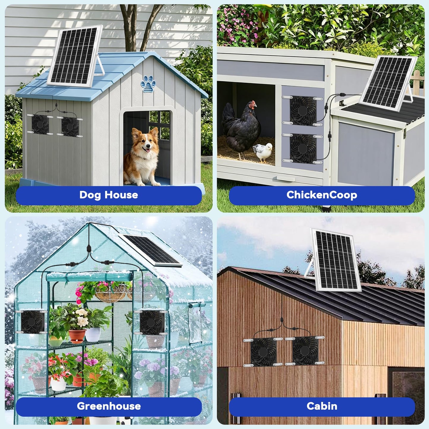 Solar Powered Fan Kit, Weatherproofed Exhaust Fan Air Ventilation Equipment with 25W Solar Panel and 2 High-Speed 5 Inch Dual Fans, Kit for Outside Chicken Coops, Pet House, Attics, Greenhouses, Shed