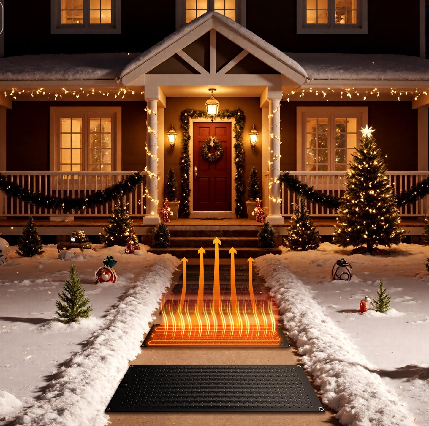 4 Pcs Heated Snow Melting Mats - 10 x 30 Inch Heated Outdoor Mats with 6.5 ft Power Cord, No-Slip Snow and Ice Melting Mat for Walkways, Electric Snow Melting Mats for Decks Sidewalks Driveway Stair