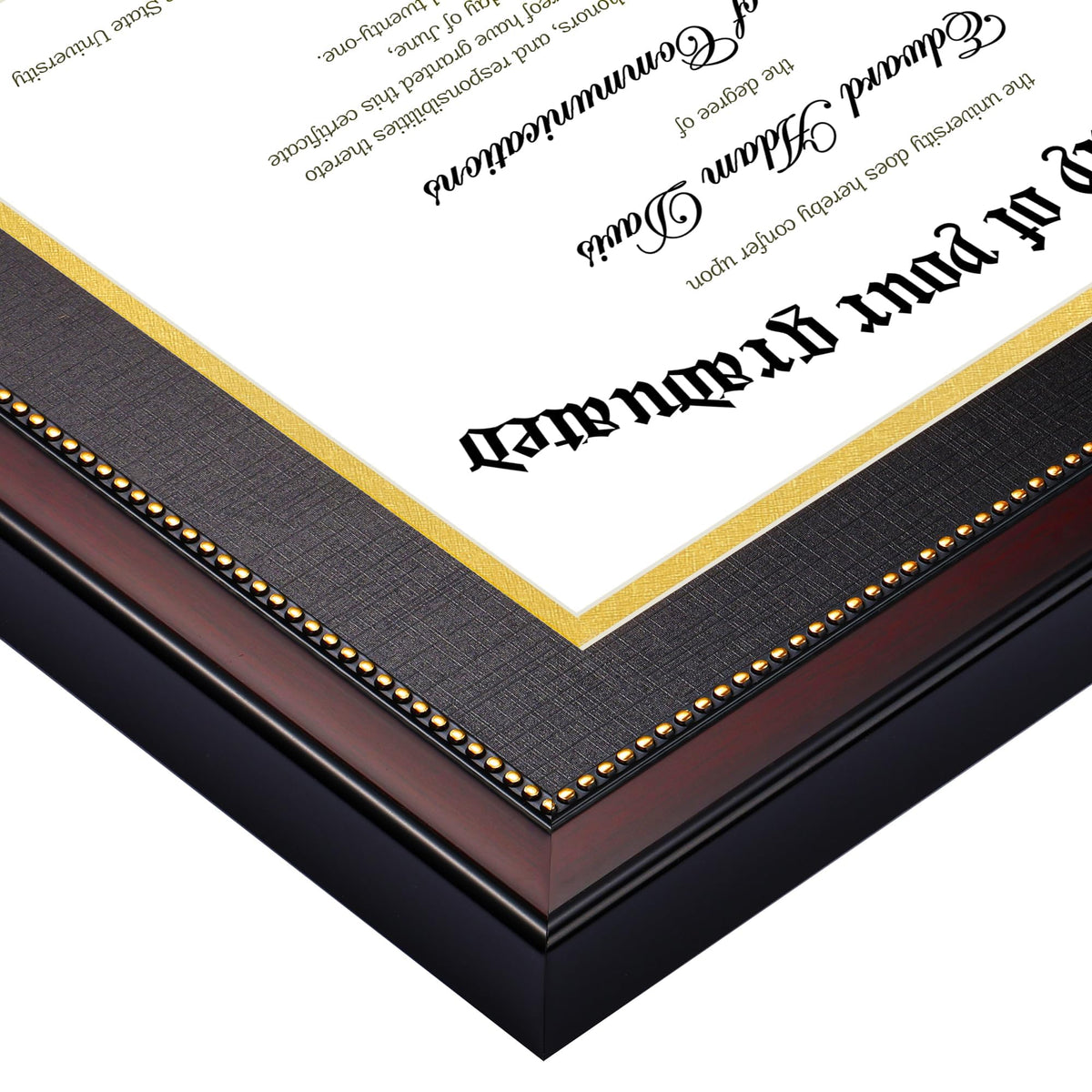 upsimples Diploma Frame 11x14 with HD Glass, Wood Grain with Gold Beading
