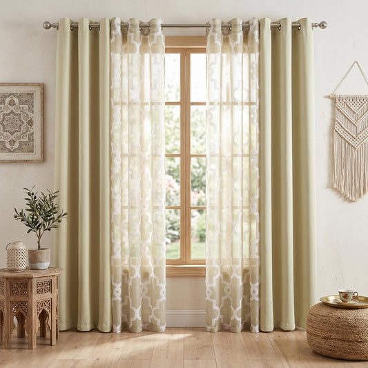 Obsluvela 4-Piece Mix and Match Curtain Set, Beige, 35" W x 84" L Each