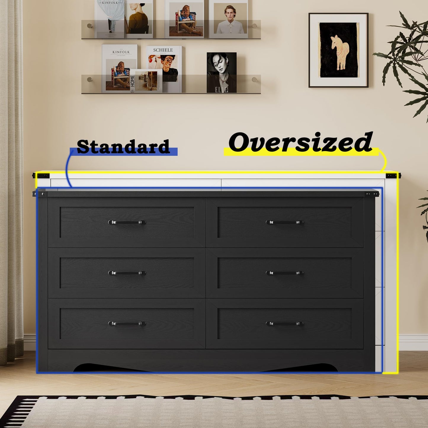 BORNOON 6-Drawer Dresser for Bedroom, Modern Wooden Chest of Drawers with Metal Handles, Anti-Tipping Design, Sturdy and Stable Storage Organizer for Living Room, Entryway, Home Office