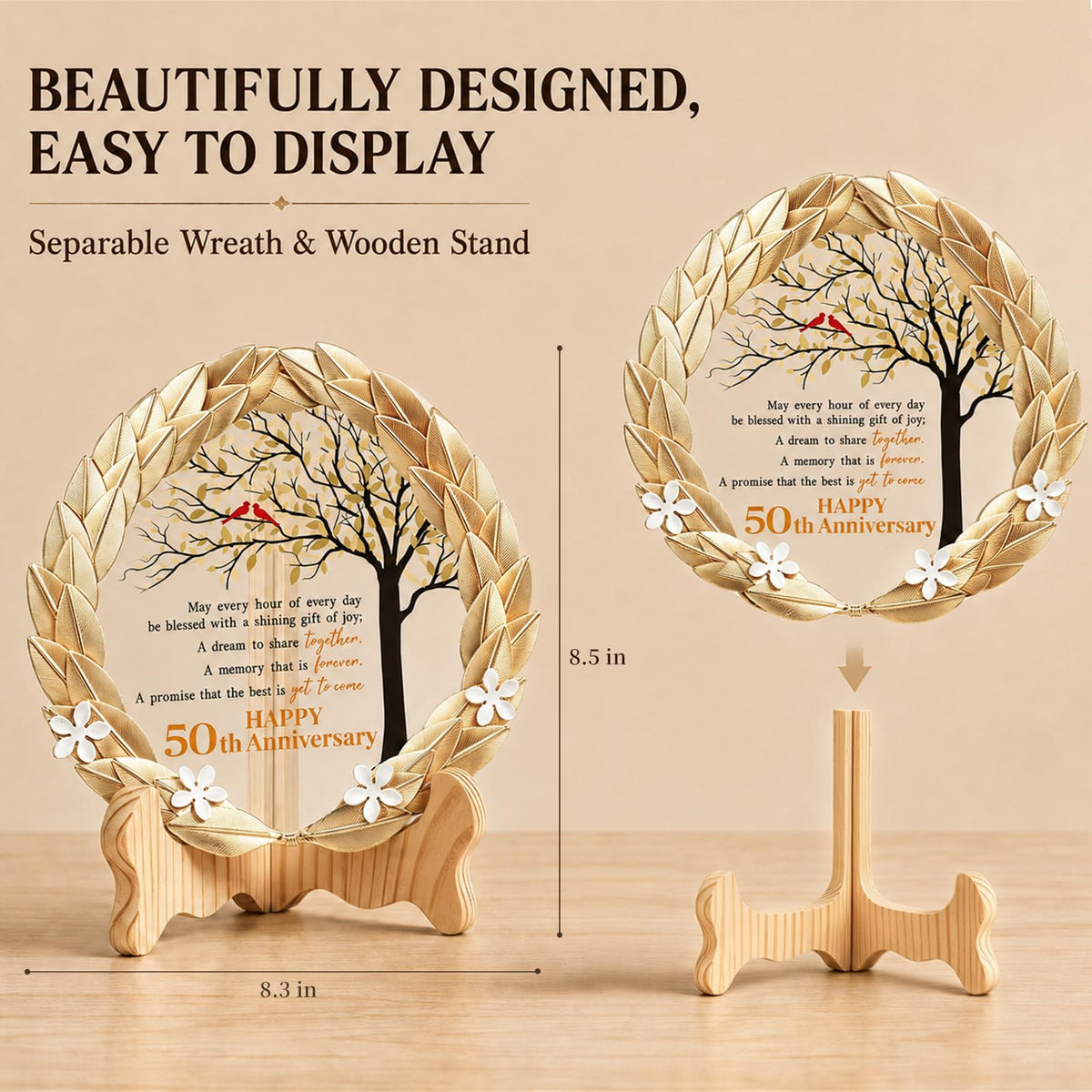50th Anniversary Wedding Unique Gifts Ideas Crystal Plate with Gold Leaf Wreath - 50th Anniversary Wedding Gifts for Parents Couple - Cardinal Style