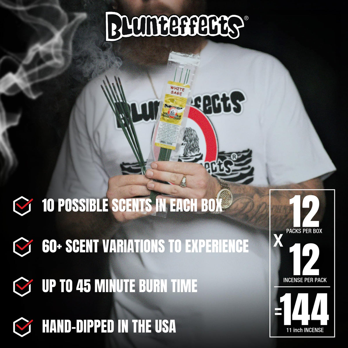 Blunteffects Hand-Dipped Incense Sticks 144-Pack, 12 Scents