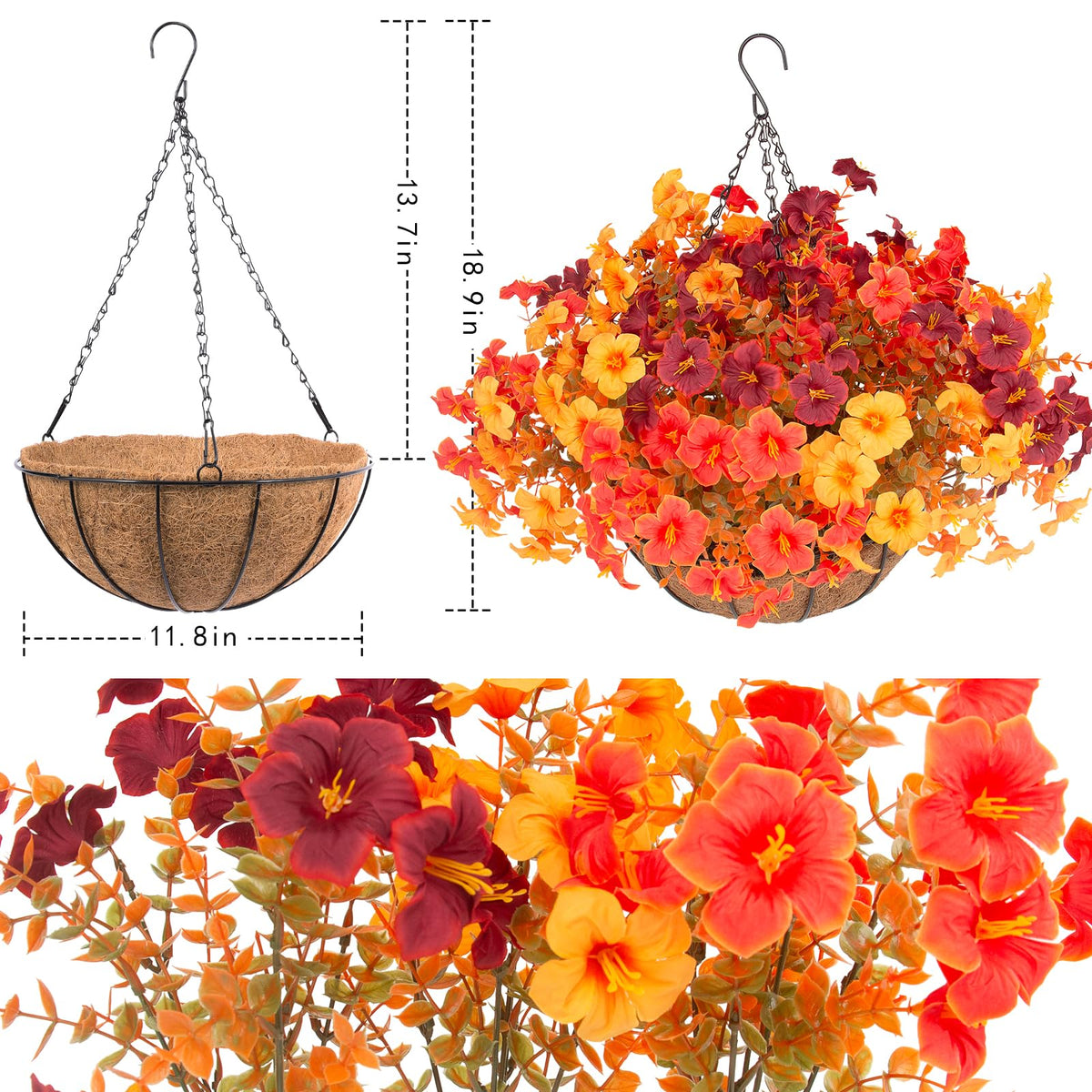 Daynight 2 Set Artificial Fall Hanging Basket with 24 Pcs Petunias Outdoor