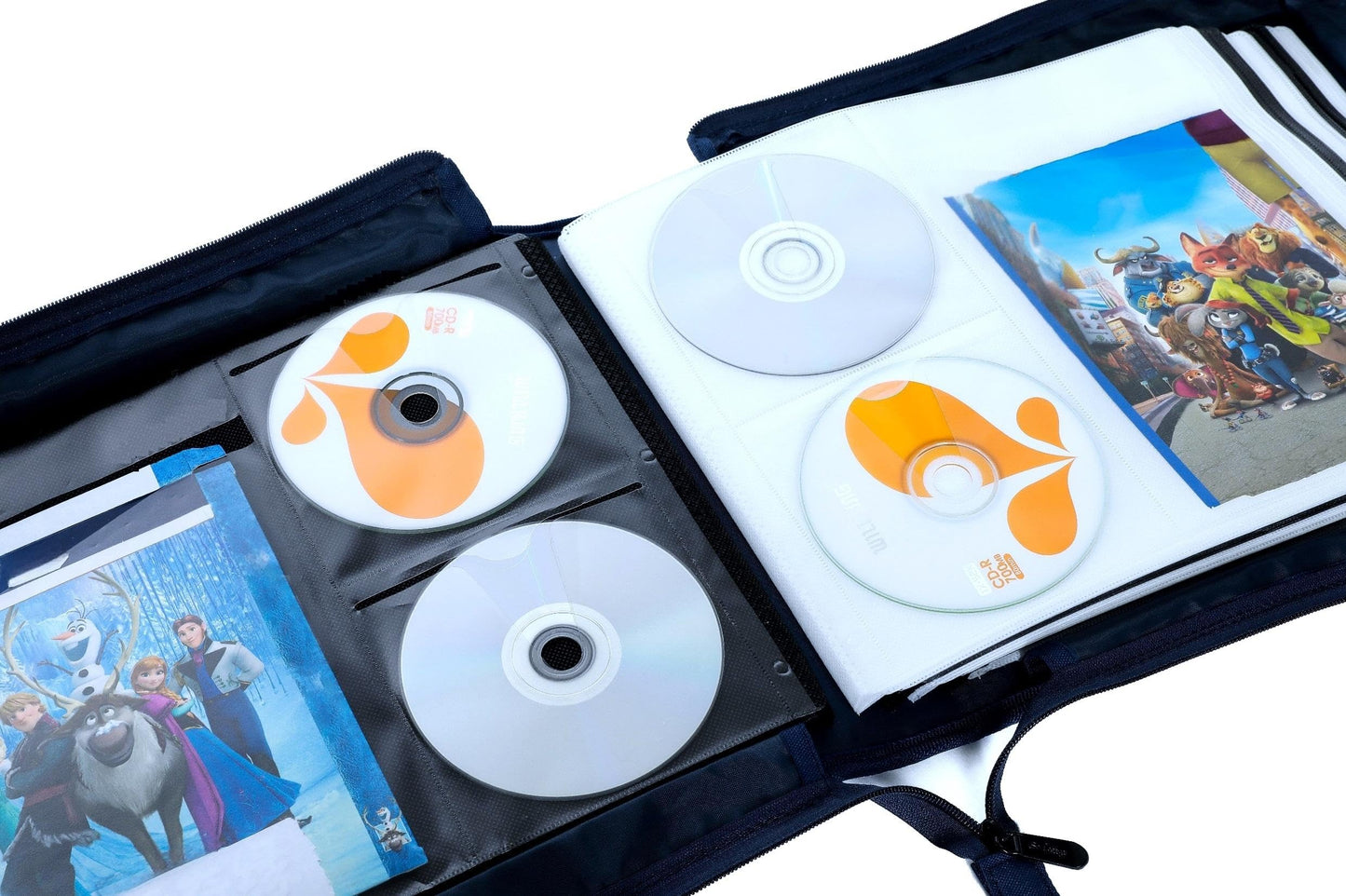 DVD CD Storage Case with Extra Wide Title Cover Pages for Blu Ray Movie Music Audio Disk (Portable Carrying Binder Holder Wallet Album Home Organizer Shelf )- Blue, 128 disk units, 64 cover pockets