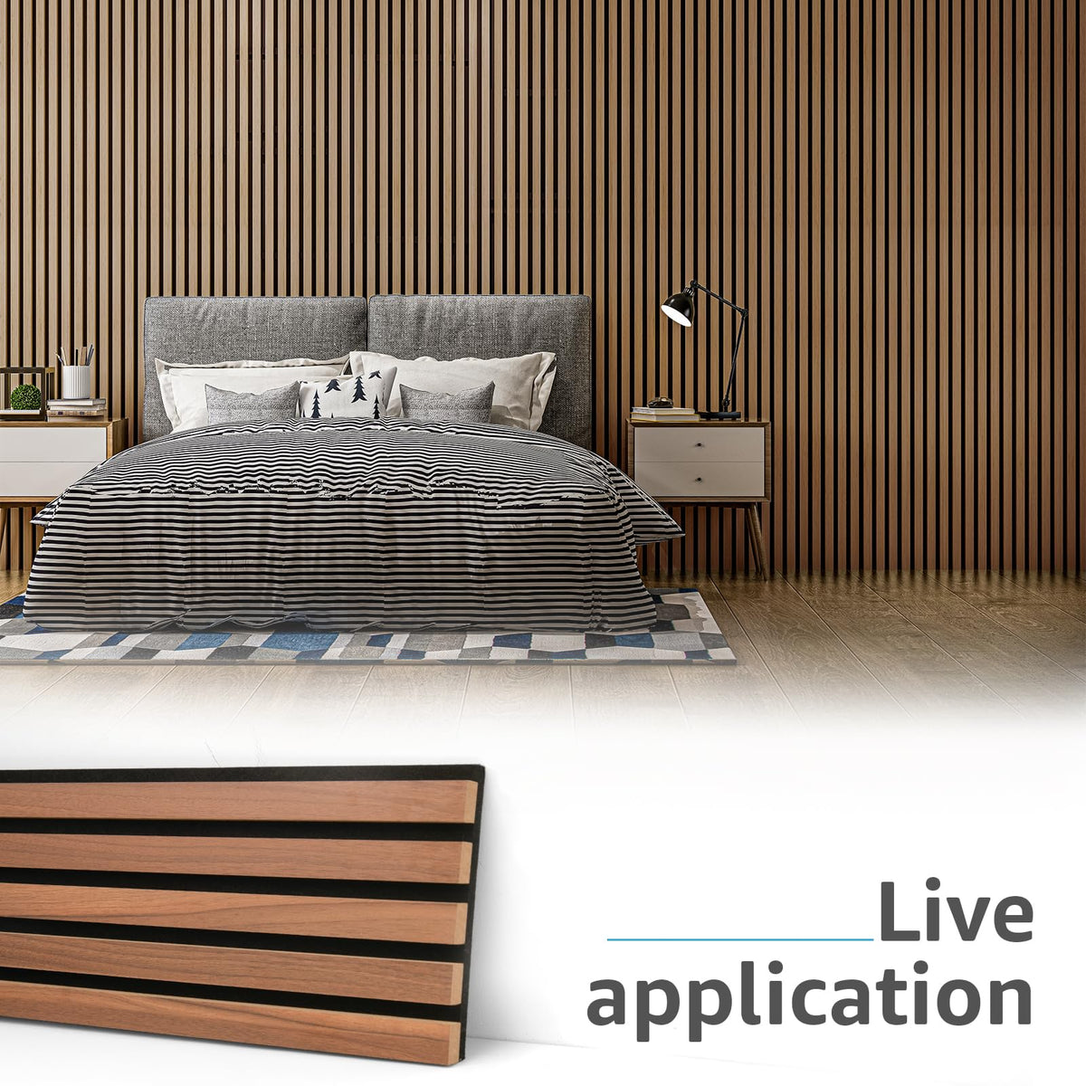 Art3d 6-Pack Soundproof Wood Slat Wall Panels, 94.5 x 7.9 Inch, Walnut