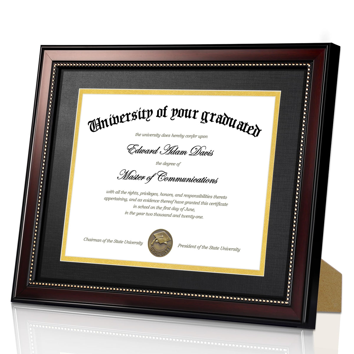 upsimples Diploma Frame 11x14 with HD Glass, Wood Grain with Gold Beading