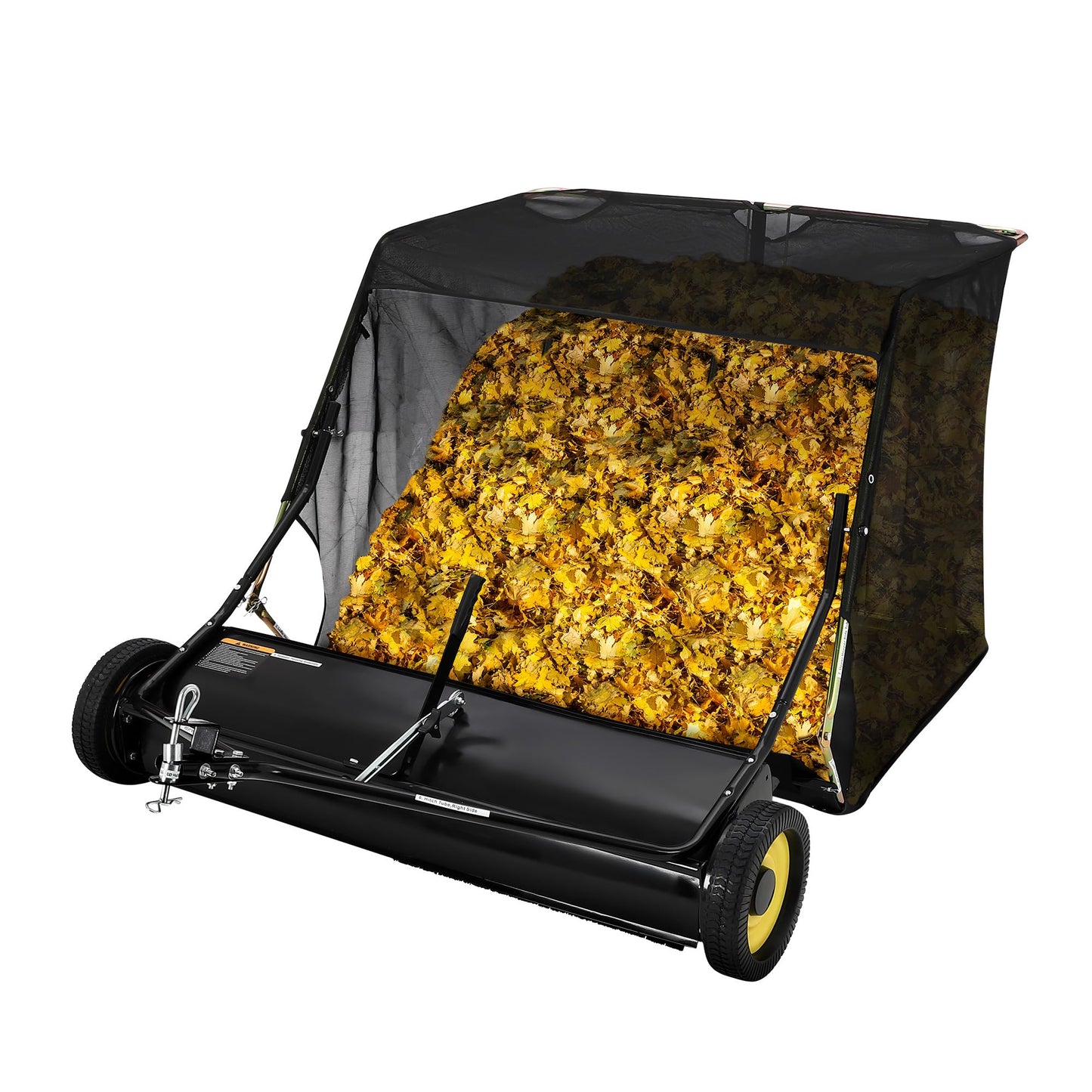 44" Pull Behind Lawn Sweeper, Large Capacity 26 Cu. ft. Leaf & Grass Collector with Adjustable Brush Height, Foldable Design, Dumping Rope for Picking Up Grass and Debris