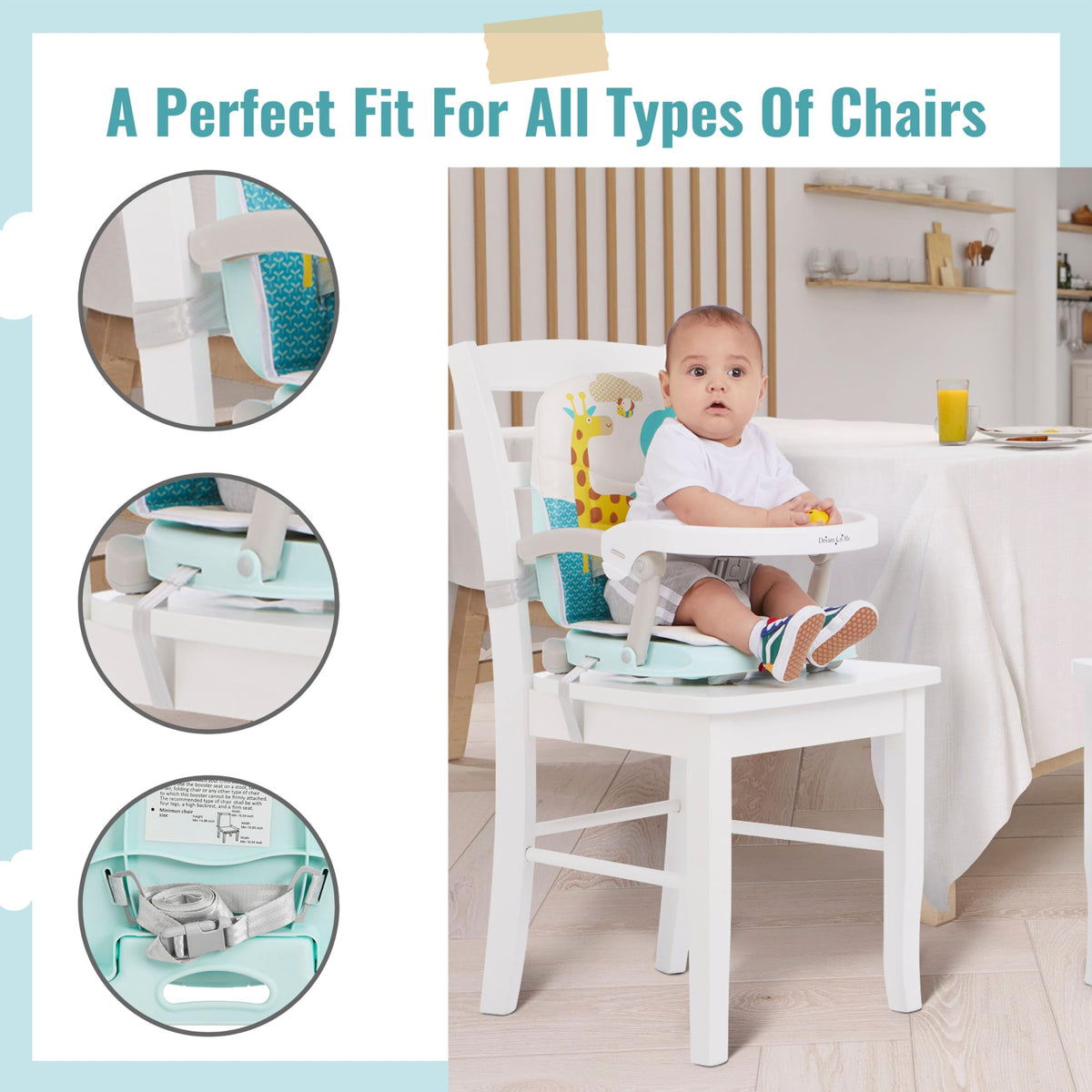 Dream On Me Munch N Go Booster Seat for Babies 6–36 Months, 3-in-1 Feeding, Floor & Table Seat, Adjustable 4 Heights, Lightweight Portable Design, 3-Point Safety Harness, Easy to Fold & Carry- Mint
