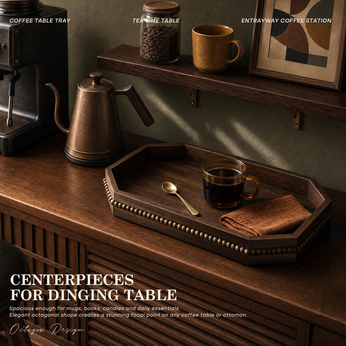 EOSAHR Acacia Wood Decorative Tray: Serving Tray for Table Decor,Dark Brown