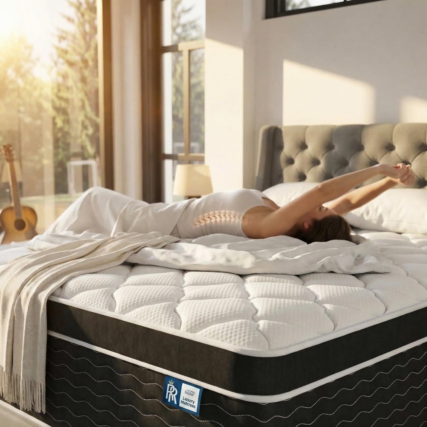 Ruoysun Luxury California King Mattress 12 In, Firm Cal King Mattress in a Box, 7-Zones& Edge Support, Cooling Gel Memory Foam& Pocketed Spring, Pressure Back Pain Relief, Hotel-Level, 100-Night Trial