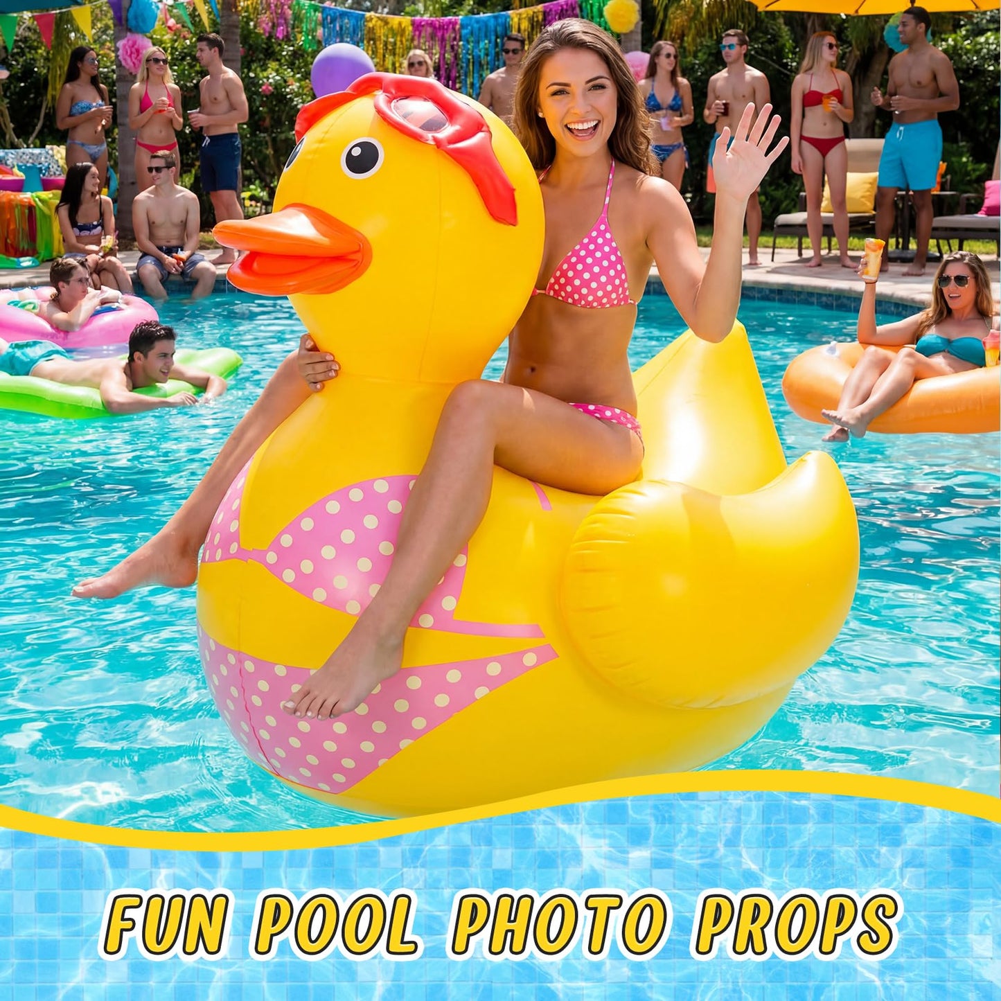 Hungdao 1 Pack 4 ft Giant Inflatable Duck Pool Float for Women, Funny Bikini Float for Bachelorette Party, Girls Trip & Summer Pool Party Decorations, Large Blow up Floatie for Beach