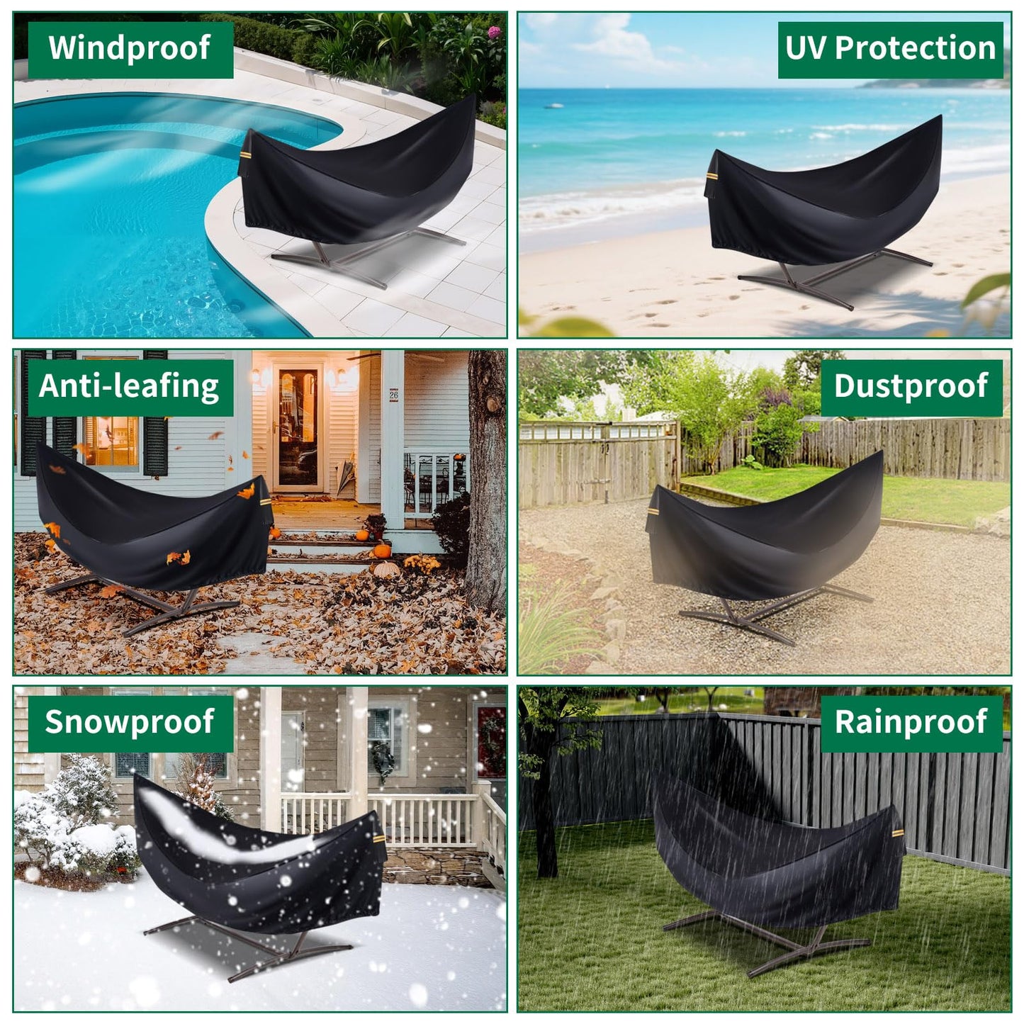Hammock Covers for Outdoor Waterproof, Durable 420D Hammock Cover for 12 ft Hammock Stand, Windproof 3 Buckles & 1 Elastic Cord, Airy Vent,Reflective handle,All Weather Protection Hammock Rain Cover