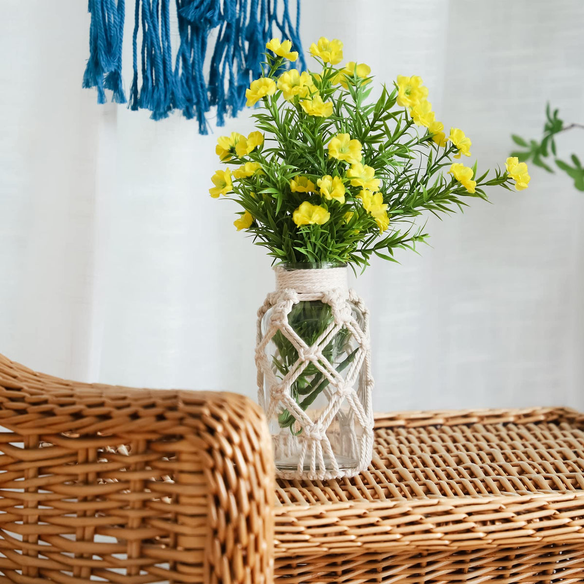 Flower Vases with Cotton Rope Cover Woven Glass Vase Decorative Flower Bottle for Dining Room/Bedroom/Bathroom/Mantel (Cotton)