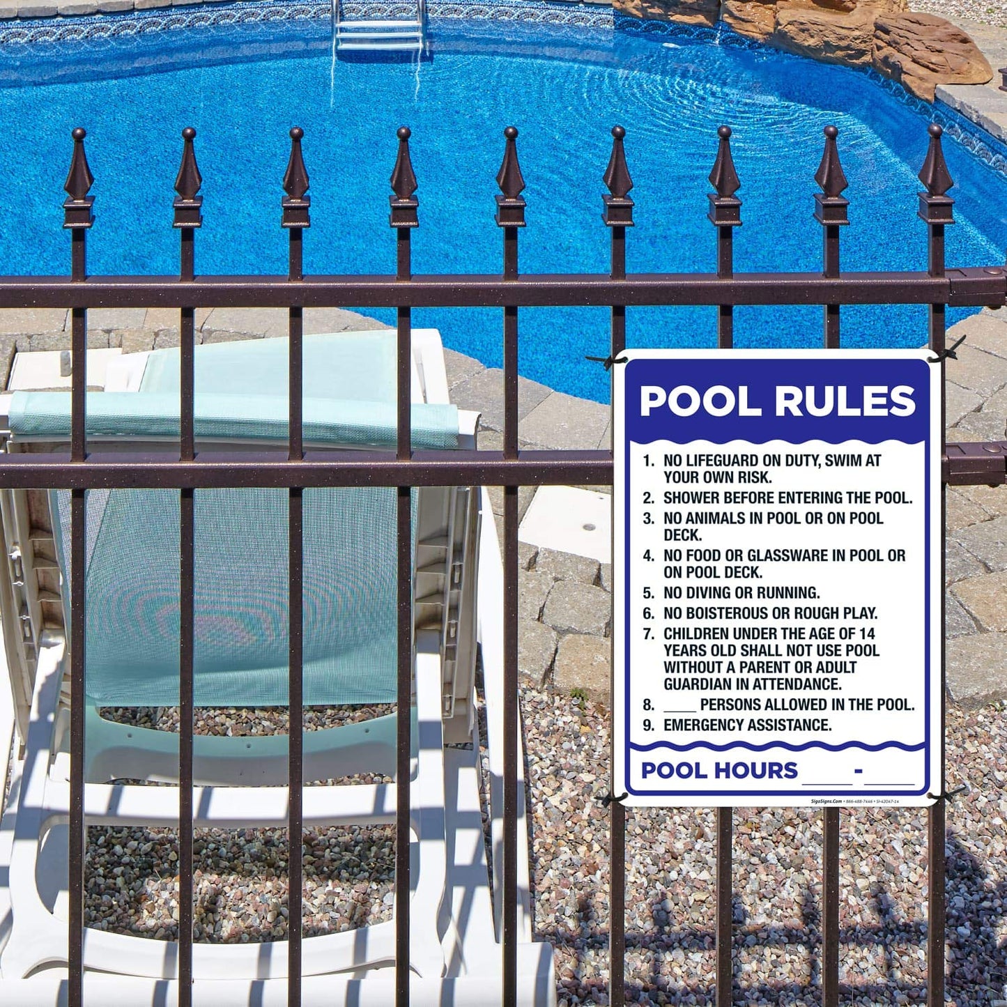 Pool Rules Sign, 10x14 Inches, Rust Free .040 Aluminum, Fade Resistant, Made in USA