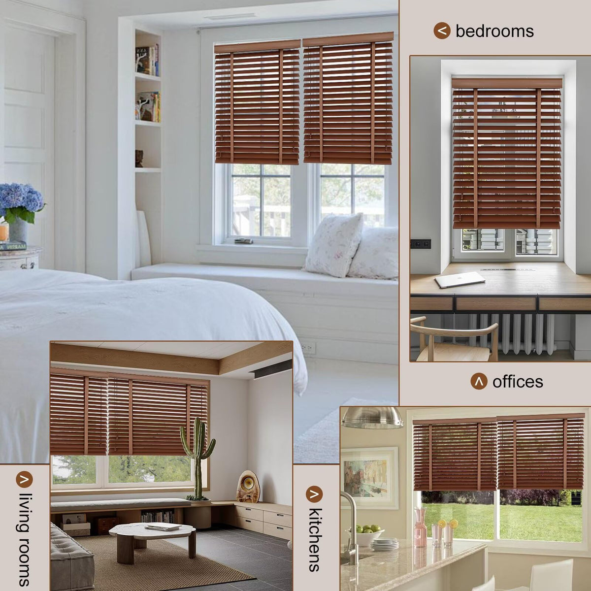 2" Slats Wood Blinds for Indoor Windows, Dark Walnut 36" WX48 H
