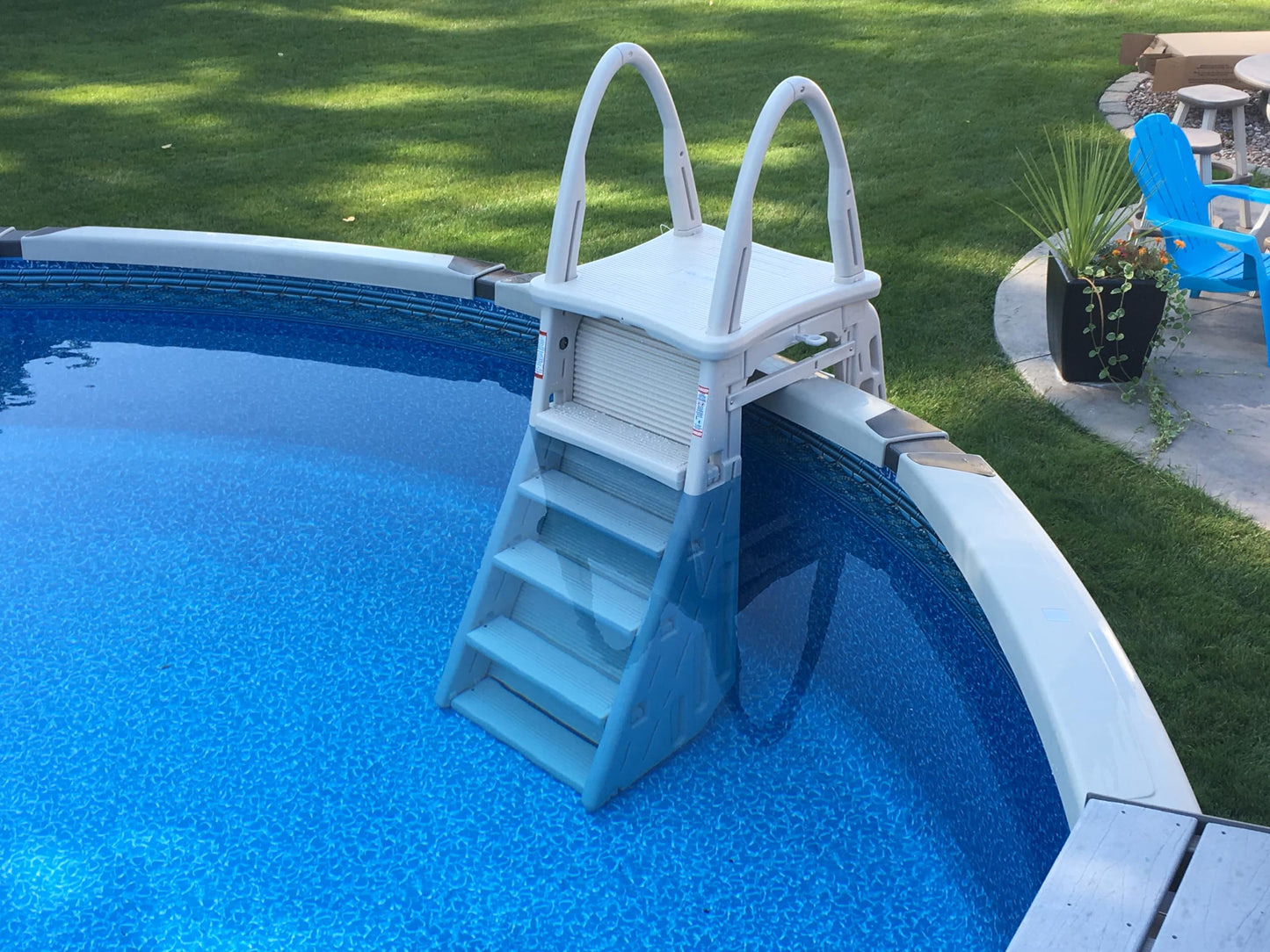 Confer Plastics 7200 Roll Guard fits Above-Ground Pool Heights from 48" to 56" A Frame Safety Ladder for Above Ground Outdoor Patio Swimming Pool Platform Ladder with Step Barrier Warm Grey