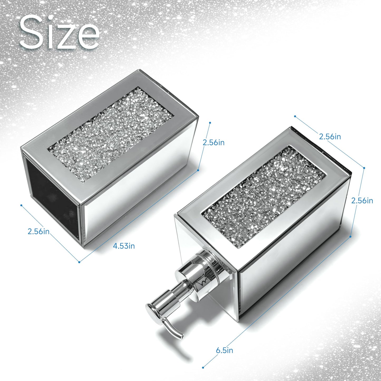 2Pcs Silver Bathroom Set, Mirror Finish & Diamond Accent Soap Holder,Modern