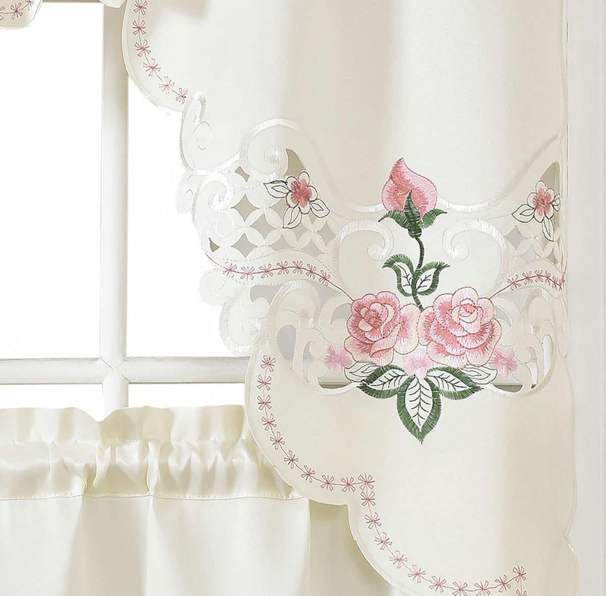 GOHD Rose Fragrance 3pcs Tiers Set,Multi-Color Kitchen Cafe Curtain,Rose
