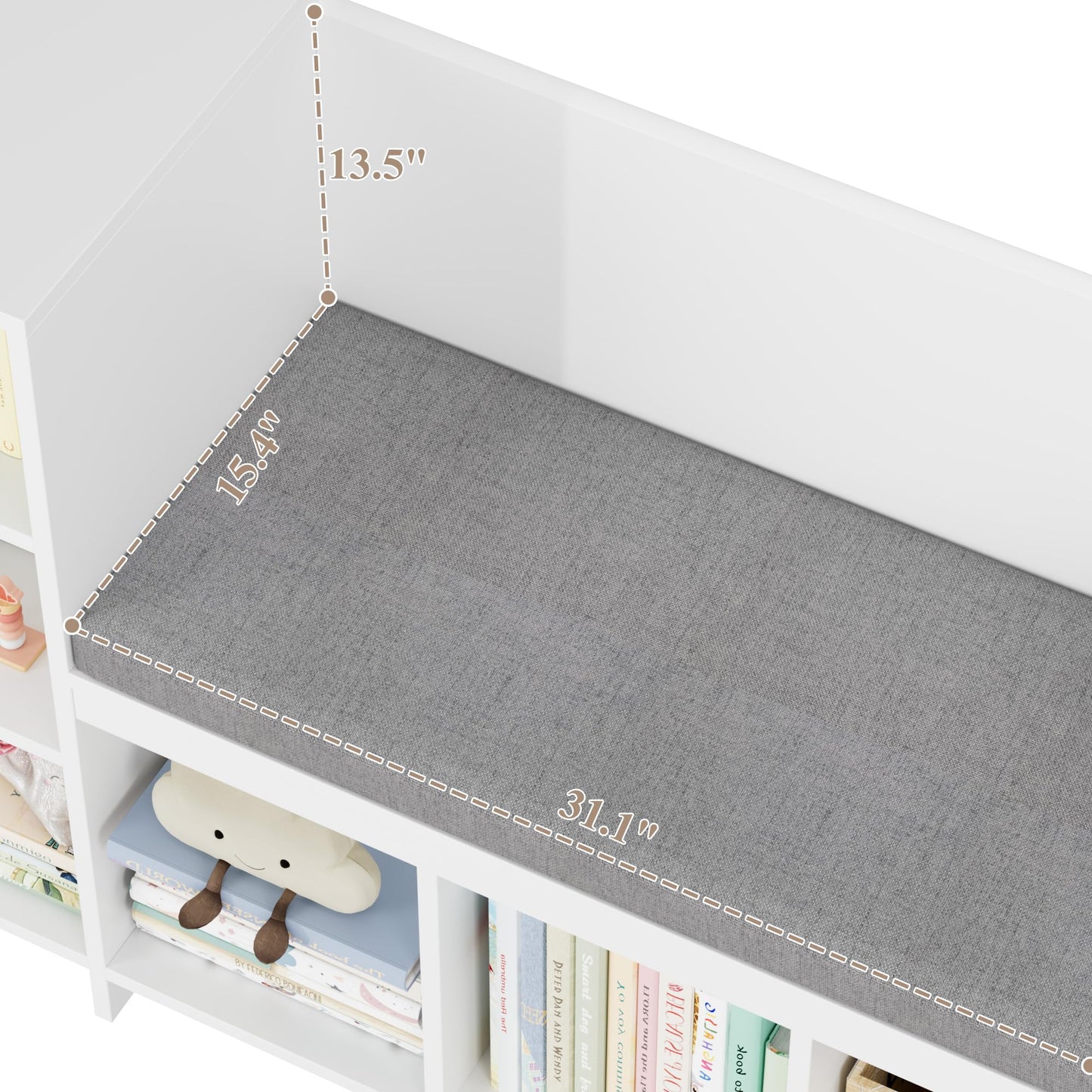 HOSTACK 67" W Kids Reading Nook with Toy Storage Organizer, Large Kids Bookshelf with Toy Storage Box on Wheels, Big Kid Bookcase with Bench and 6 Open Cubbies for Playroom, Kid Room, White