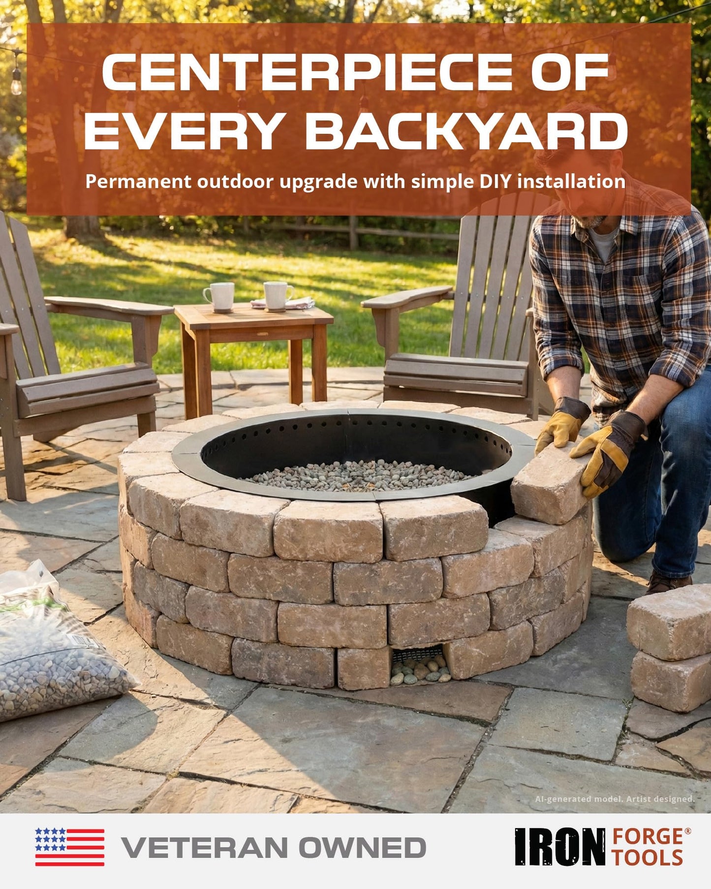 Iron Forge Tools Smokeless Outdoor Fire Pit Ring Insert 42 Inch Round