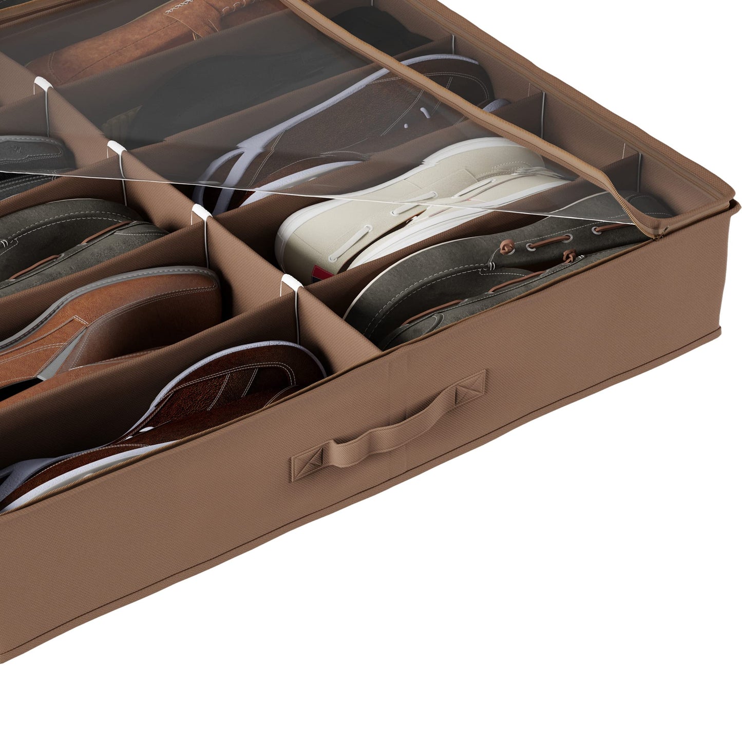 Under Bed Storage Shoe Organizer Bag with Clear Plastic Zippered Cover, Stores 12 Pairs of Shoes by Everyday Home (Brown)