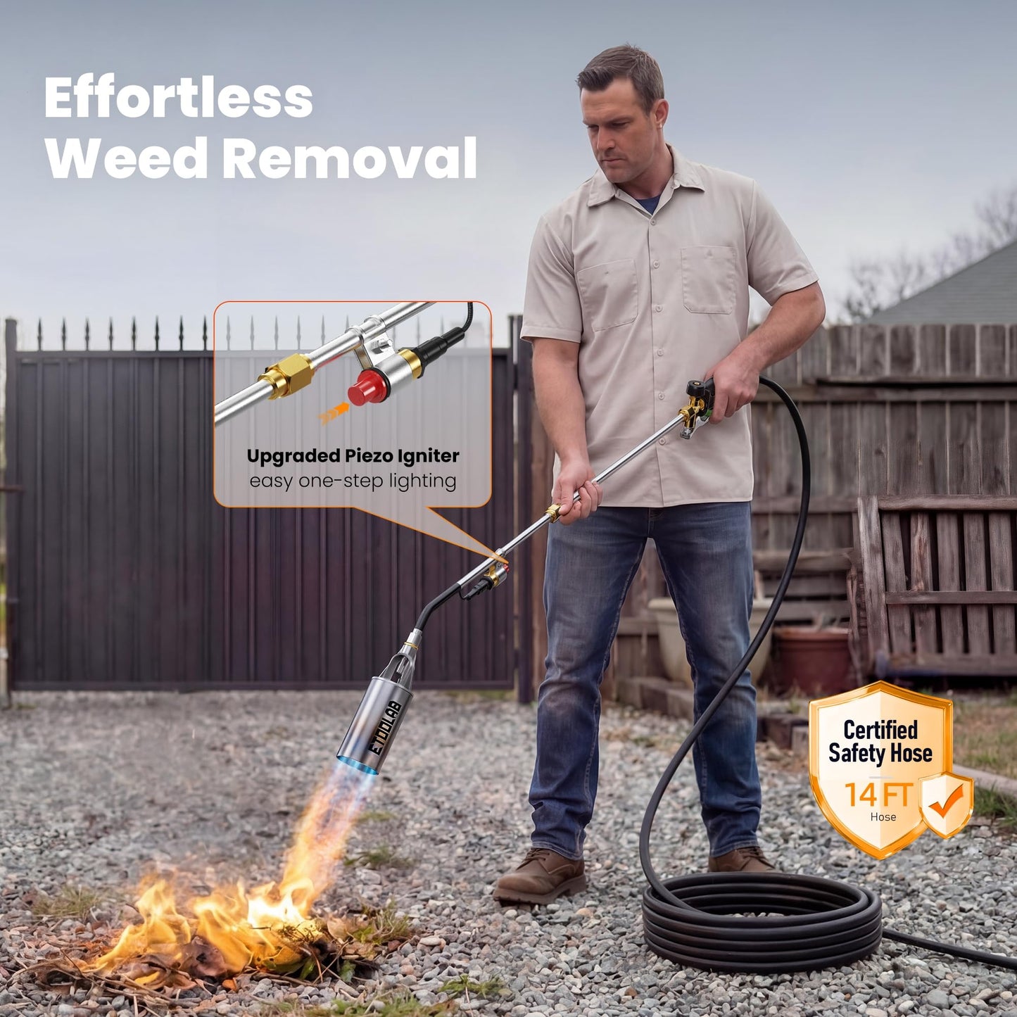 Propane Torch Weed Burner, 14FT Hose High Output Weed Torch with Self Igniter and Turbo Trigger, Heavy Duty Propane Weed torch for Weeding,Melting Snow,BBQ,Roof Asphalt Work