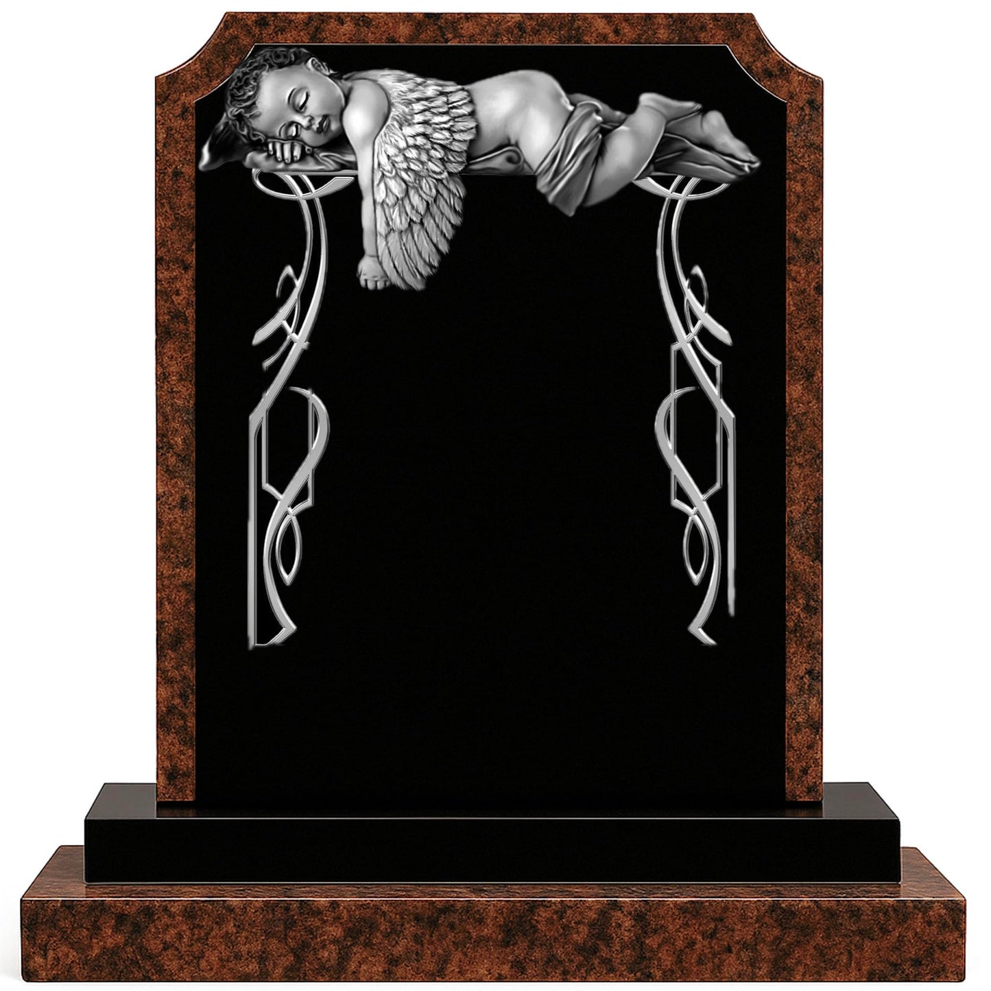 Granite Headstone for Cemetery – Upright Black Memorial Monument with Base – Classic Polished Religious Grave Marker – Custom Engraving, Durable Outdoor Use, 19" Vertical Plaque (Brown)