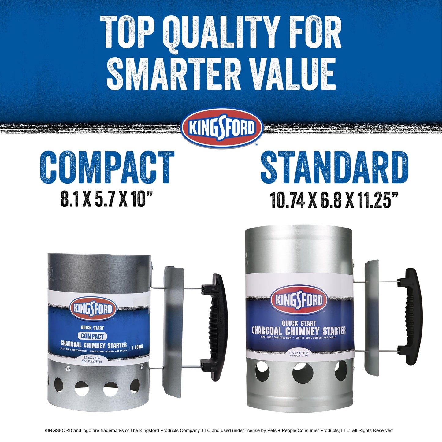 Kingsford Compact Charcoal Chimney Starter for Grills and BBQs, Dimensions 8.1 x 5.7 x 10 Inch, Quick-Light, Heat Shield, Stay-Cool Handle, Durable Zinc Steel, No Assembly