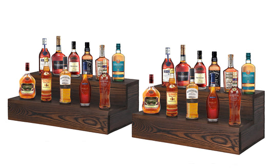 Liquor Bottle Display Shelf, 2 Pack Wood Bar Shelves, Tabletop Wine Rack, Bottle Stand for Liquor Display, Home Bar Display