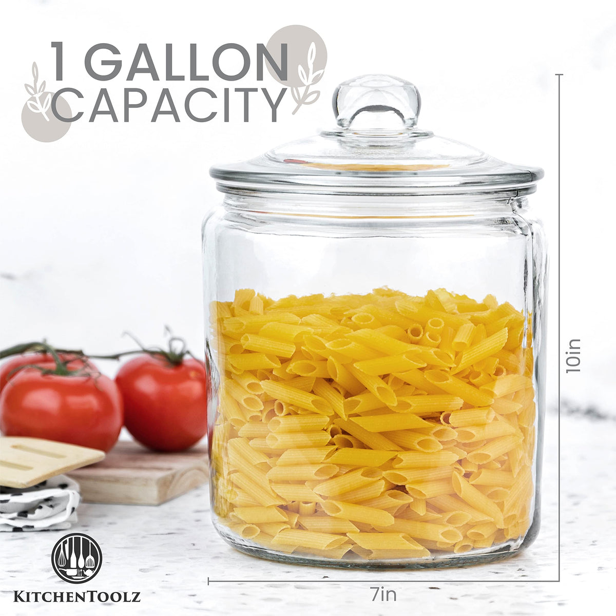 kitchentoolz 1 Gallon Glass Cookie Jar with Lid & Candy Jar | Glass Jars