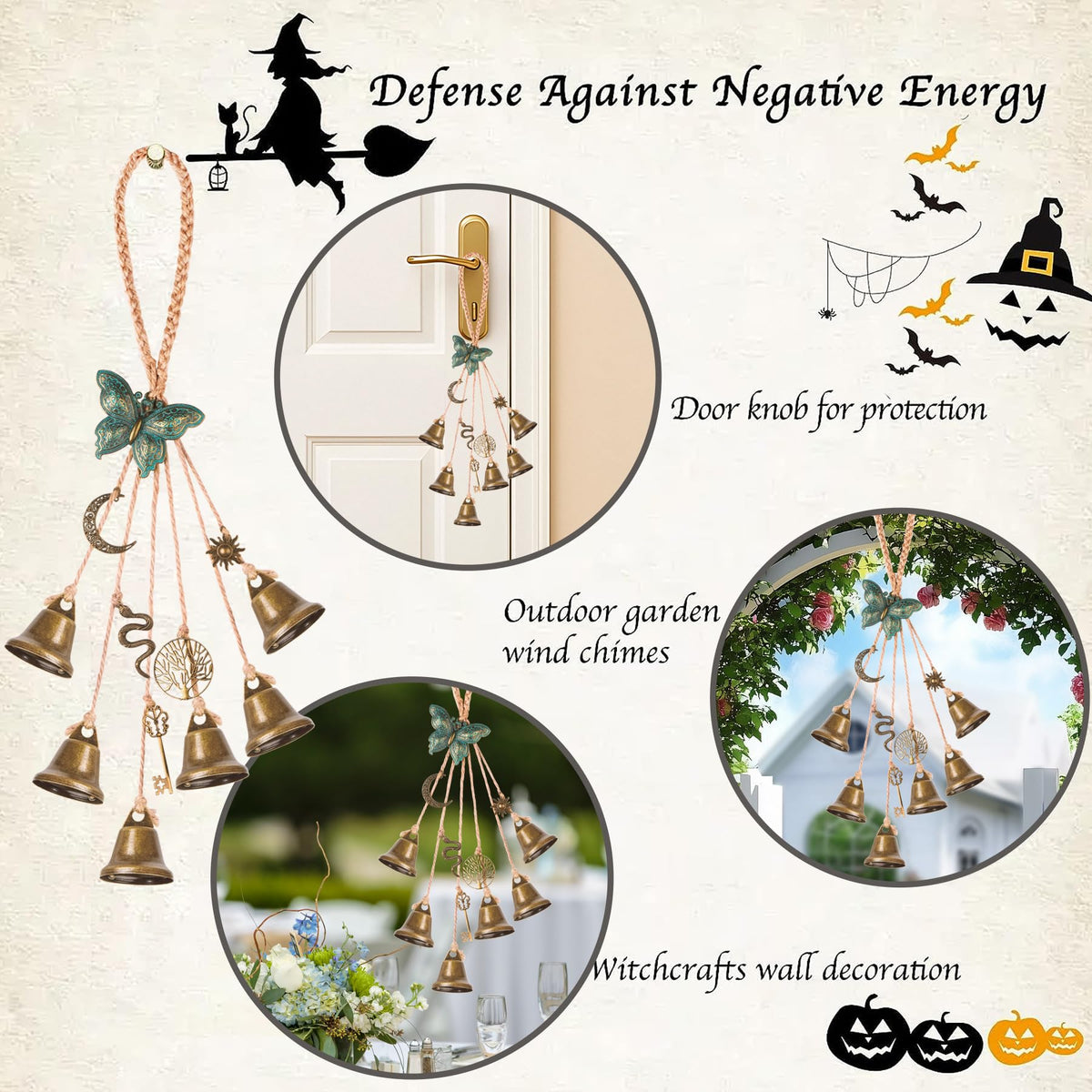 2PC Butterfly Witch Hanging Bells for Home Door Knob Protection