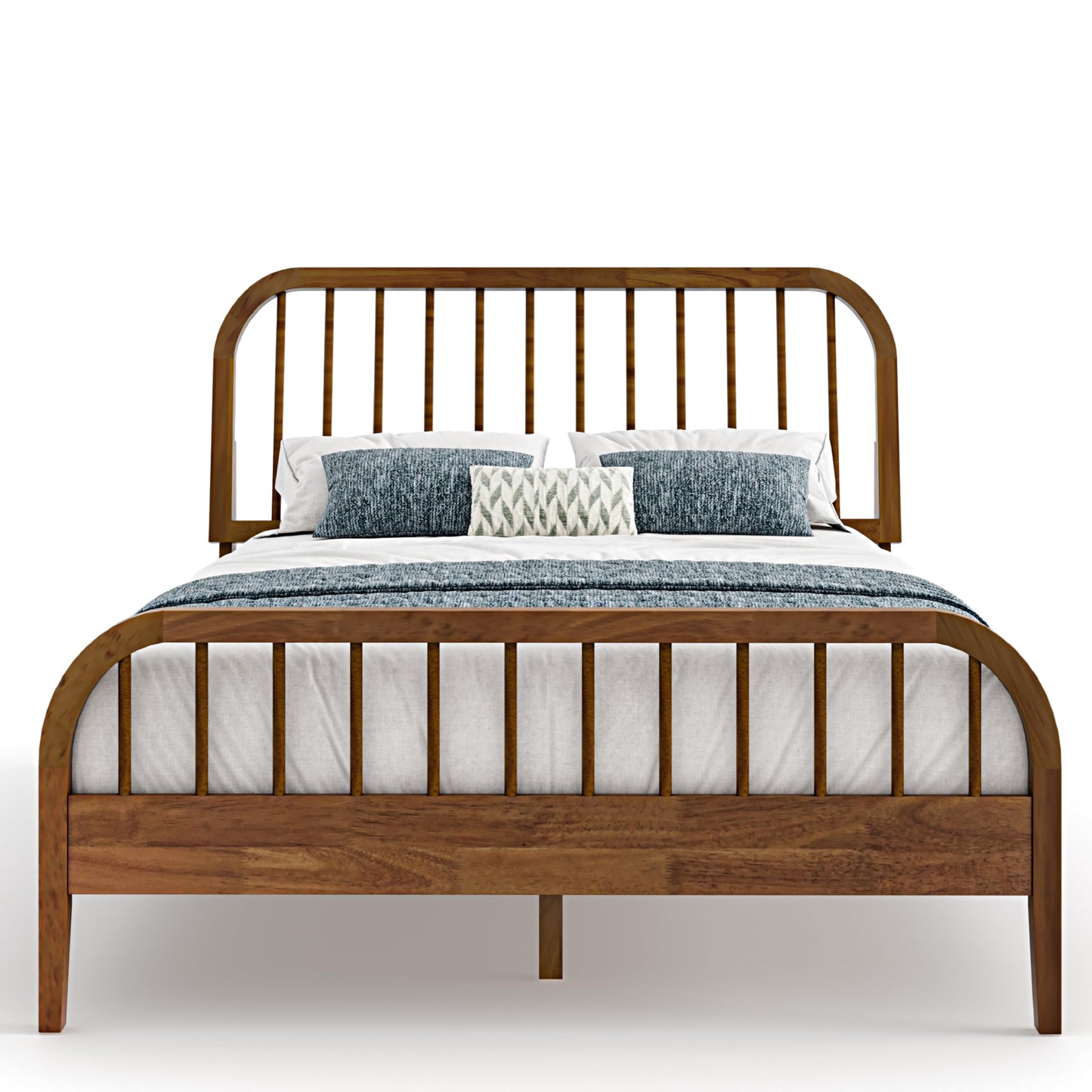 DG Casa Wesley Solid Wood King Size Bed Frame - Mid Century Modern Style, Platform with Spindle Headboard and Footboard, No Box Spring Required, Walnut Finish