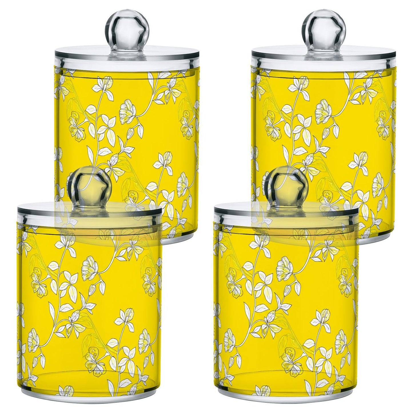 DUOBU Elegant Flowers 4 Pack Plastic Storage Jar, Qtip Holder Storage Canister with Lid, Storage and Organization, Bathroom Canisters for Organizing Cotton Balls, Floss