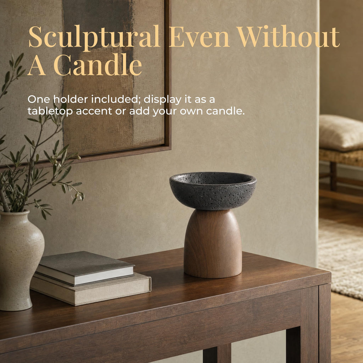 Concrete Candle Holder, Black Concrete Bowl, 5.5 in Tall, Fits 3 in Candles