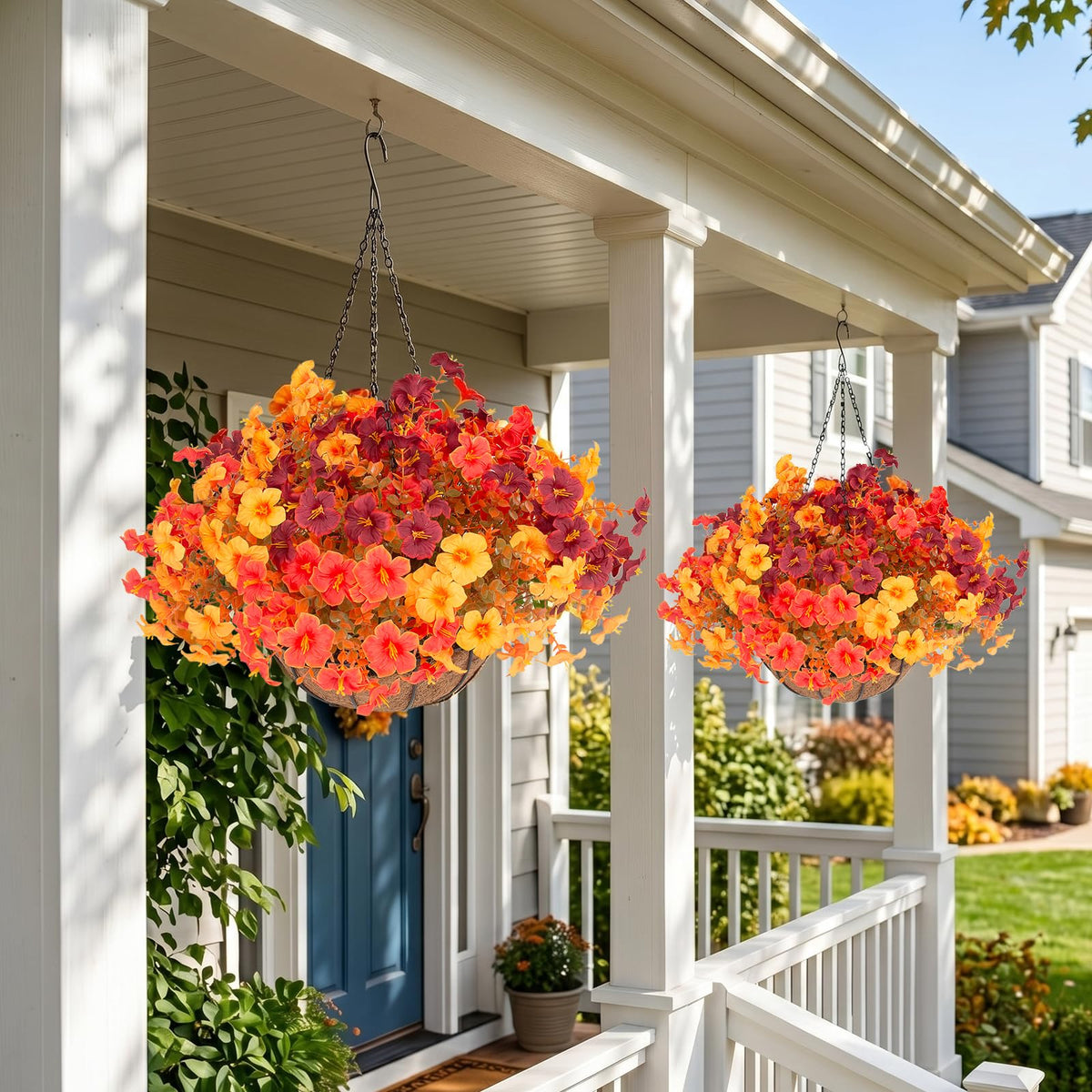 Daynight 2 Set Artificial Fall Hanging Basket with 24 Pcs Petunias Outdoor