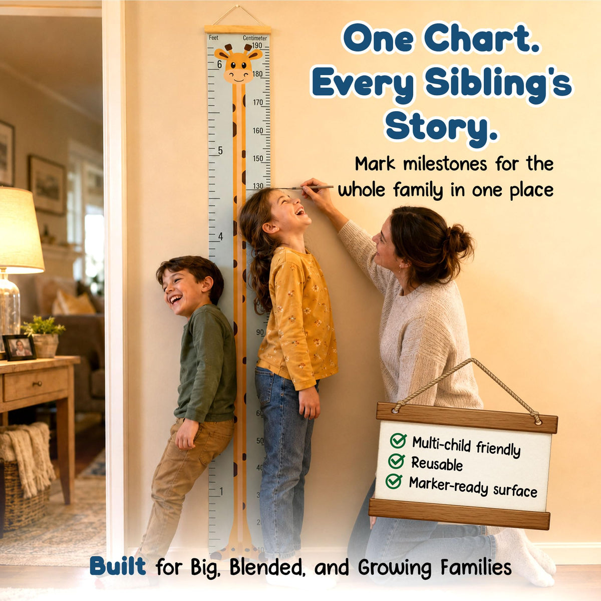 Only Zest Wall Growth Chart for Kids - Wrinkle-Free Canvas Height Ruler