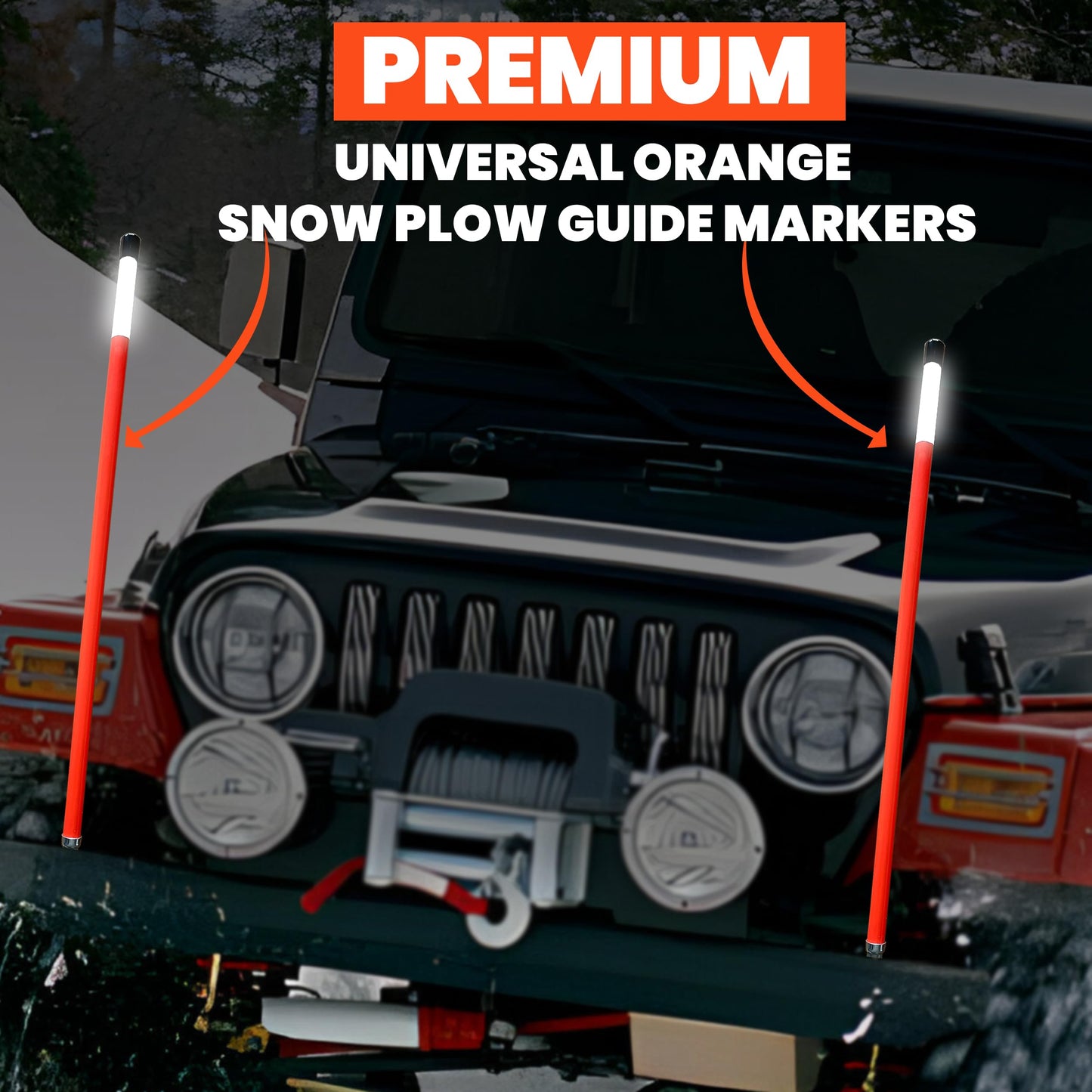 36" Length - Reflective, Universal, Unbreakable Orange Snow Plow Guide Markers- Steel Wire Inside (2)