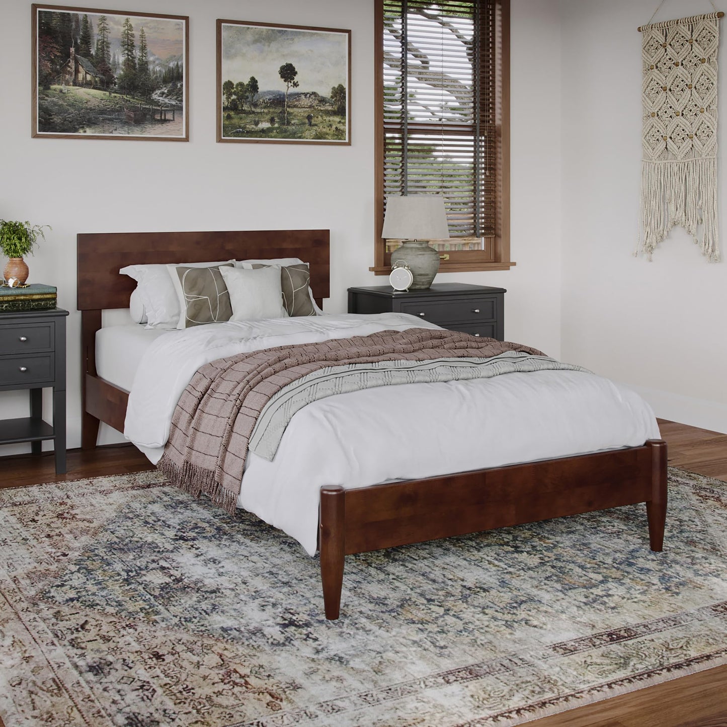 AFI, Aria Twin XL Solid Wood Modern Low Profile Platform Bed, Walnut
