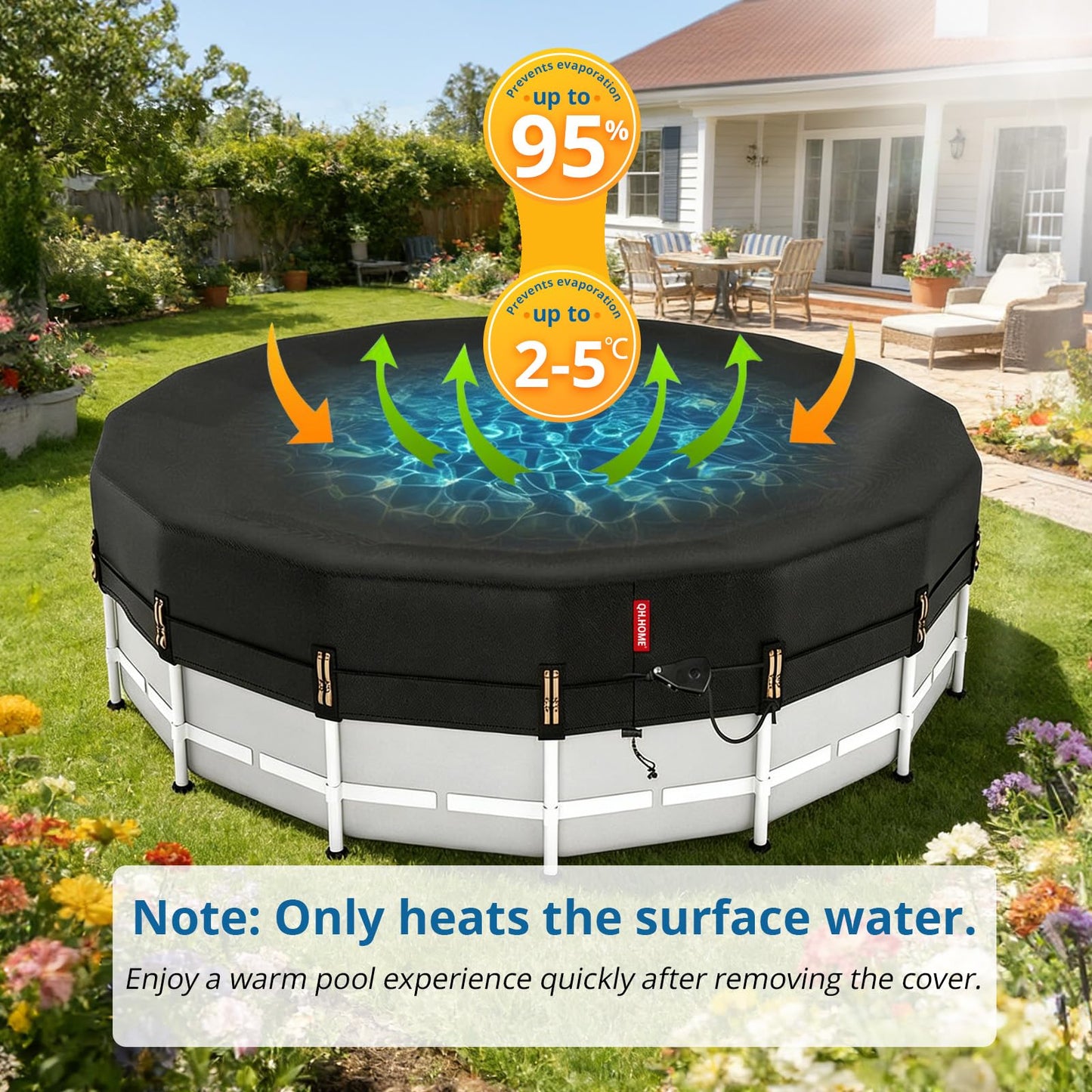 QH.HOME 18ft Round Pool Cover,[Ultimate Windproof & Tear-Resistant Fabric],Snug Fit with Patented Ratchet & Weight Rings,Solar Pool Cover for Above Ground Pools, Blocks Leaves &Waterproof