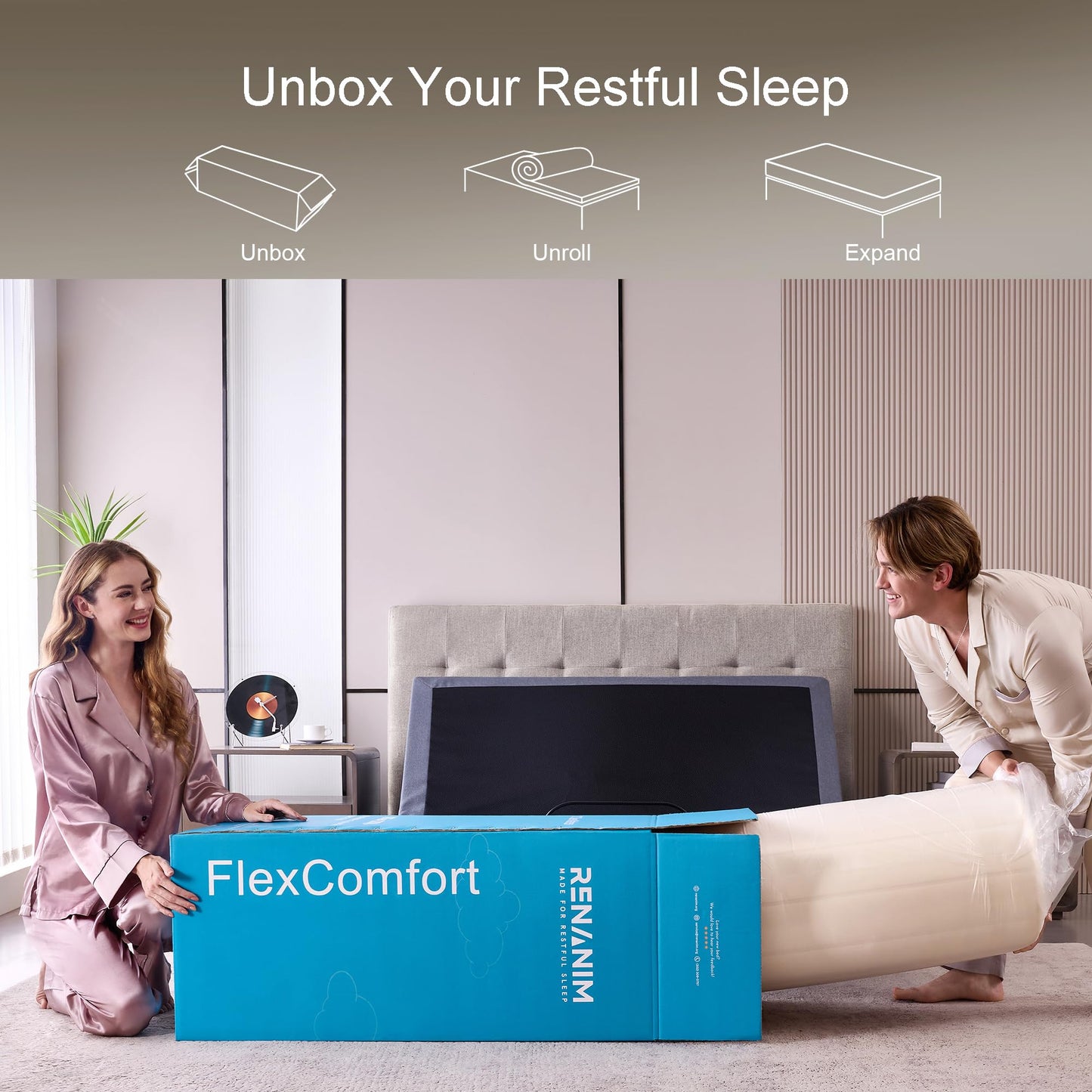 Renanim Split King Medium Firm Cooling Gel Memory Foam Mattress - 12 Inch Breathable Comfort, Motion Isolation Mattress in a Box
