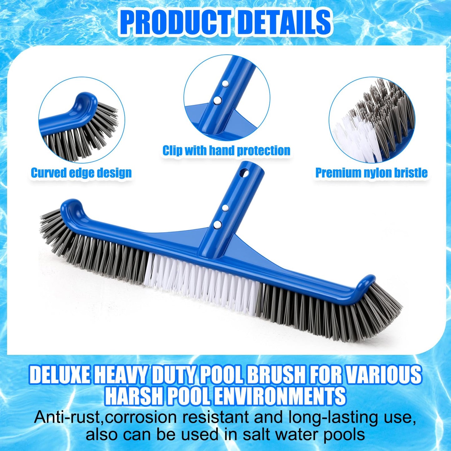 Innconee 3 Pcs Pool Cleaning Kit Swimming Pool Vacuum Head Hoses 1-1/2" x 30ft with Swivel Wheel Vacuum Head and 14 '' Brush for Inground & Above Ground Pools Spas Ponds Cleaning Manual(with Bristles)