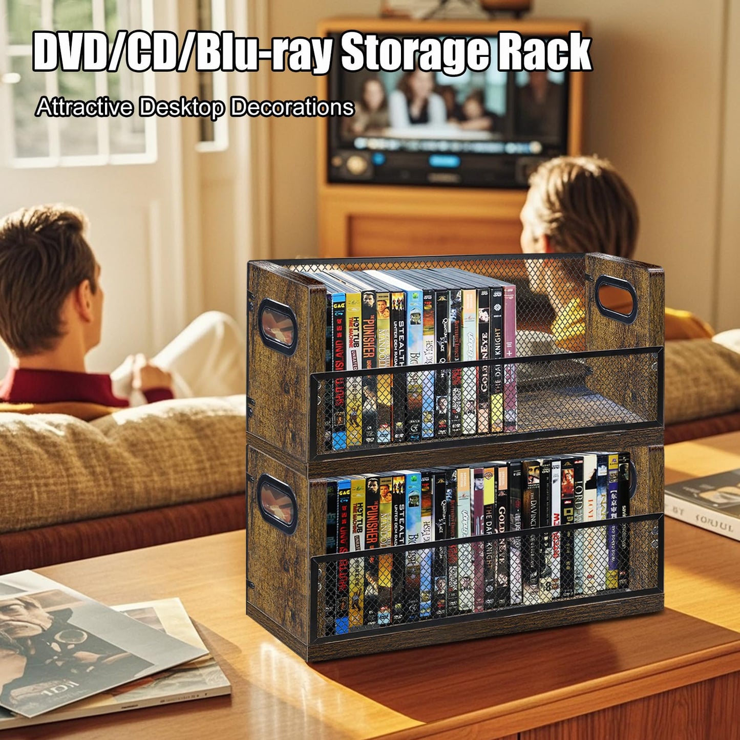 PUTNATRUE DVD/Blu ray Storage Rack, 2 Pack DVD Holders Hold Up To 56 DVDs (28 Each), Stackable DVD Tower also Used for CDs, Video Game Cases, Vhs Taps, Desktop Organizer of Music and Movie Discs
