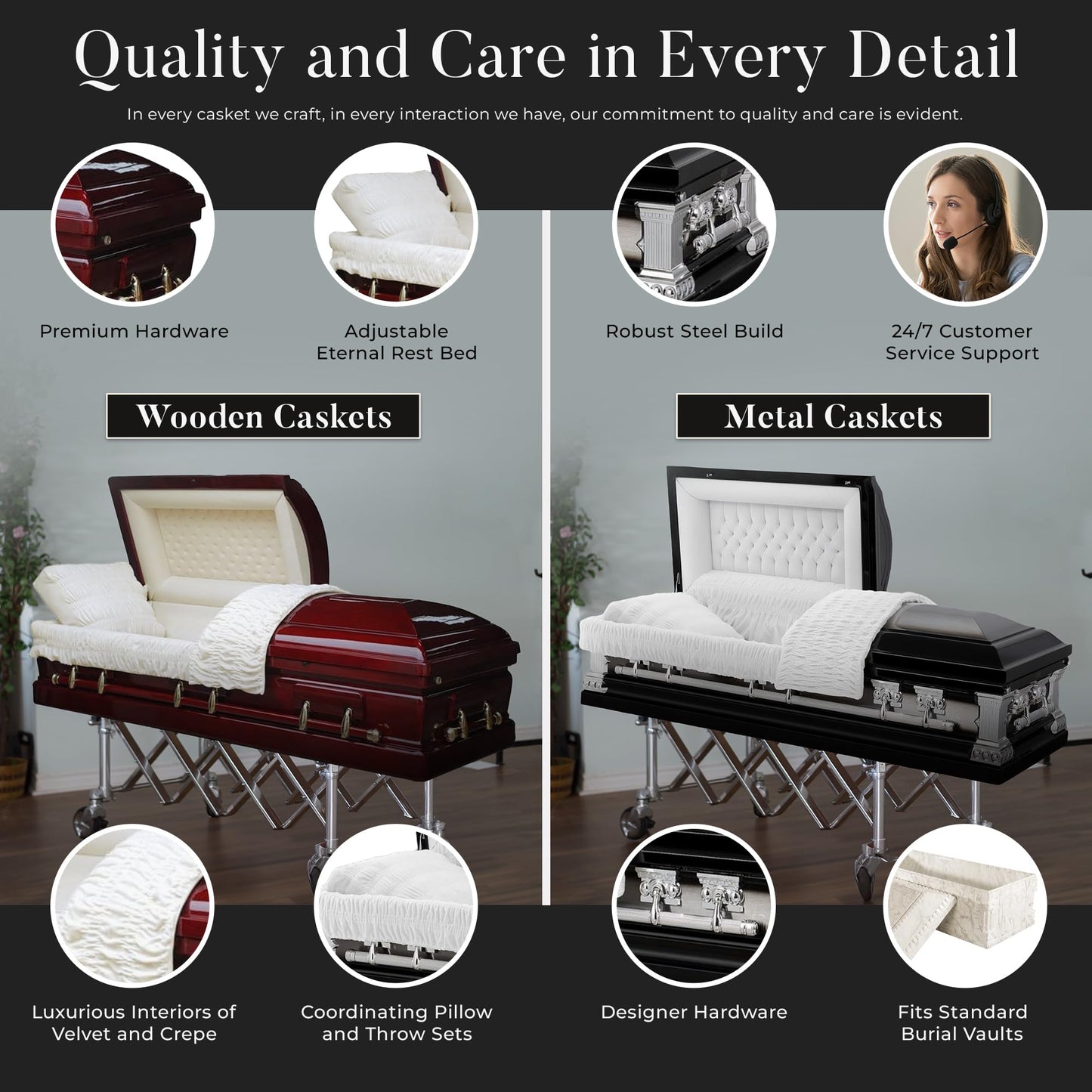 Overnight Caskets Spartan Collection Funeral Casket Silver with White Interior - 20 Gauge Steel - Fully Appointed Adult Casket - Coffin Featuring a Crepe Interior Lining with Pillow and Throw Set