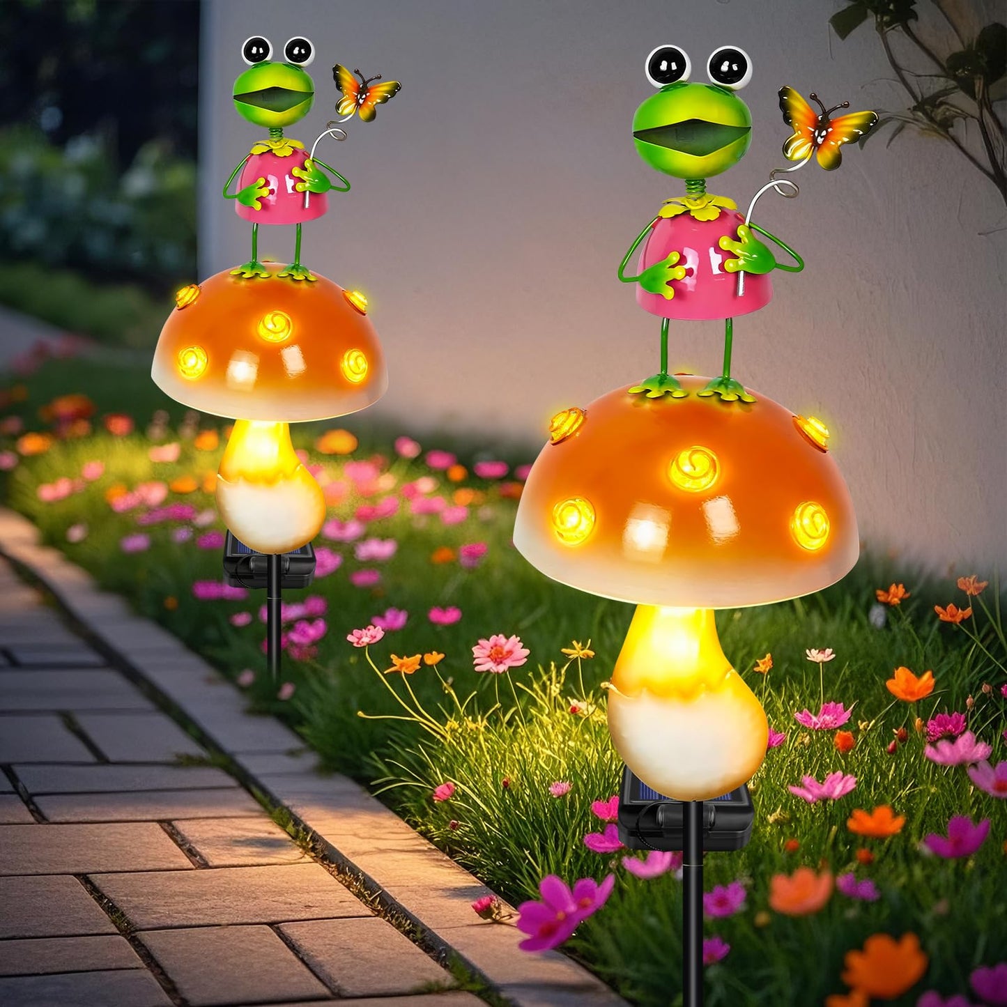 ostritec Solar Garden Lights Outdoor Decor, 36.2" Cute Frog Mushroom Garden Stake Light with Warm LED Glow, Waterproof Metal Yard Ornament for Patio, Lawn, Flower Bed, Gardening Gifts for Mom Grandma