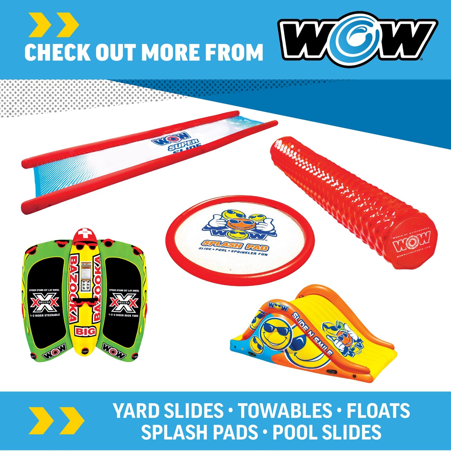 WOW Sports Wiggler Inflatable Sprinkler Slide with Center Bump - Garden Hose Attachment - Backyard Water Play - Kids & Adults