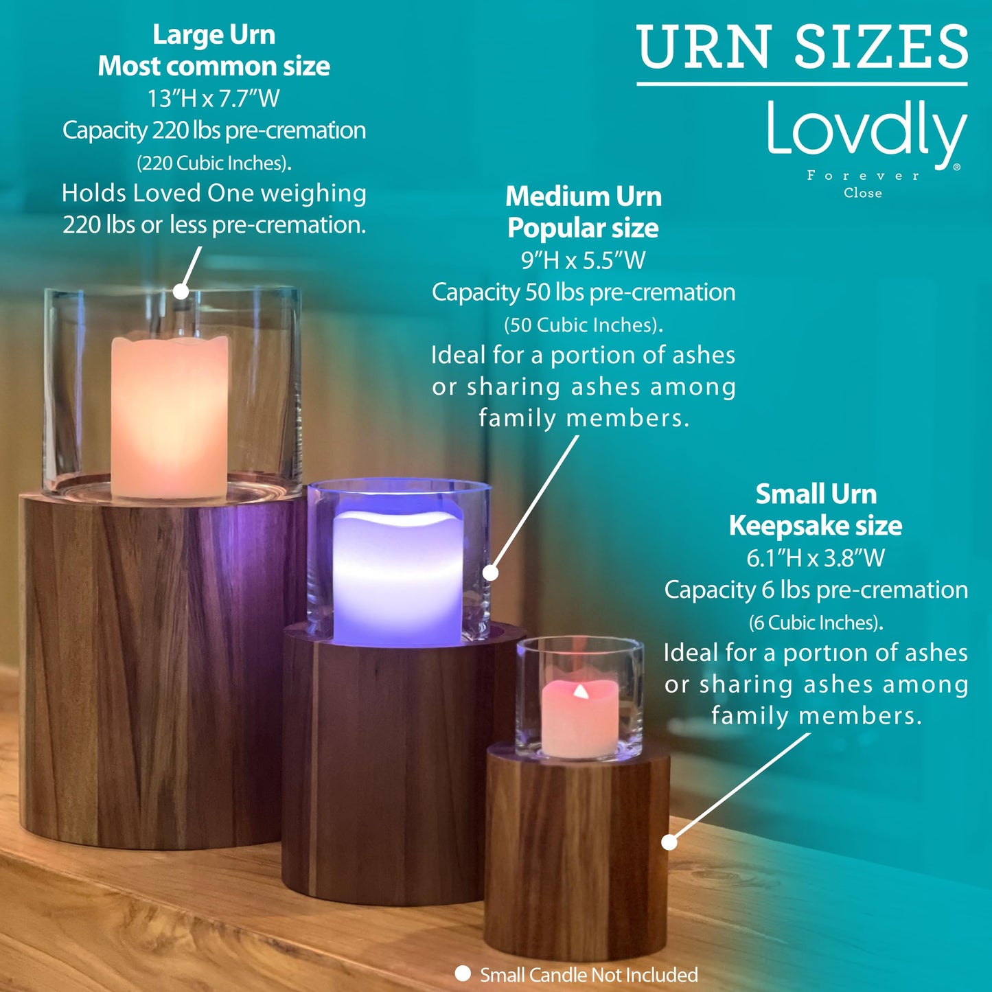 Lovdly Cremation Urn for Human Ashes | Keepsake Urns for Cremation Ashes | Decorative Urn Made from Premium Wooden Base with Glass Top & Flameless LED… (Wood, Medium Acacia)